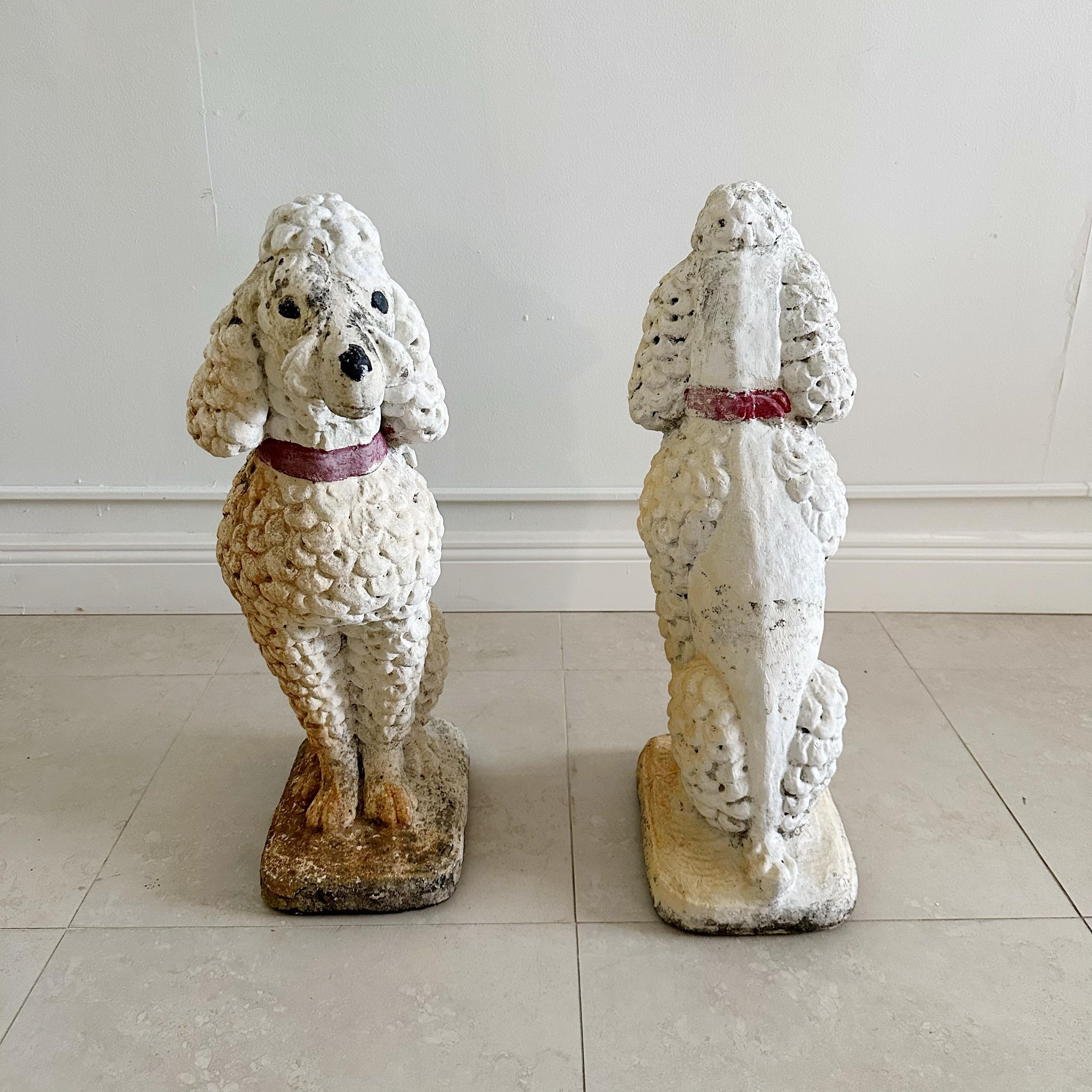 American Pair of 1950's Cement Poodle Outdoor Indoor Sculptures