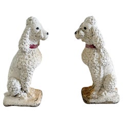 Antique Pair of 1950's Cement Poodle Outdoor Indoor Sculptures