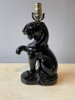Pair Of 1950s Ceramic Black Panther Lamps