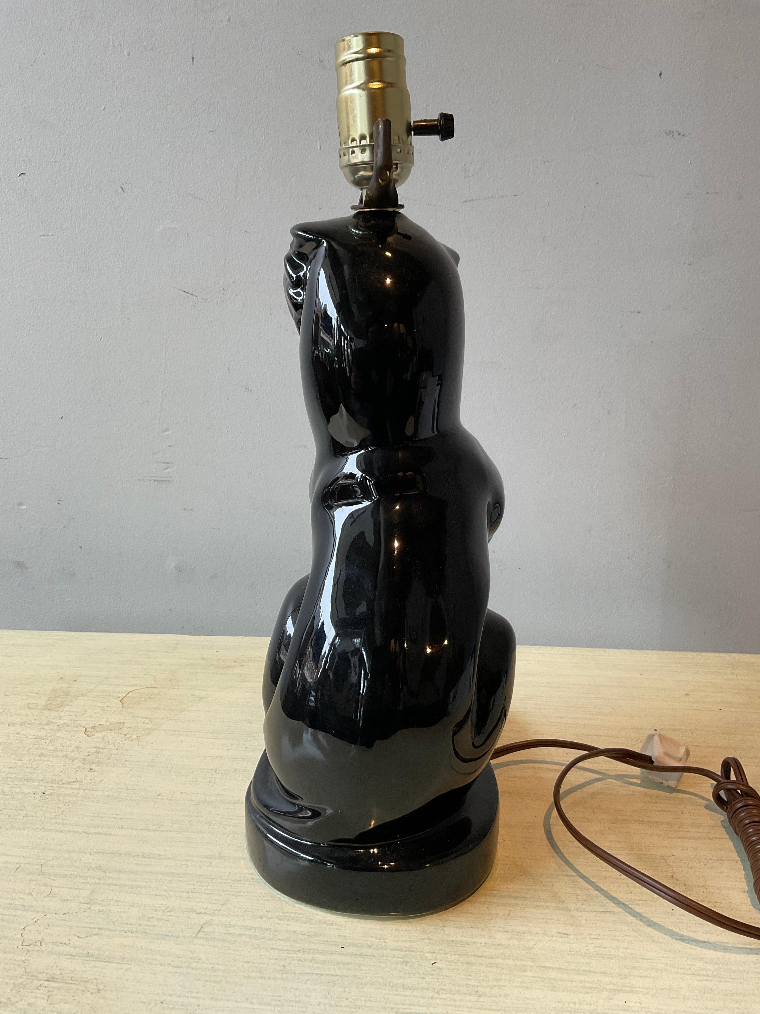 Mid-20th Century Pair Of 1950s Ceramic Black Panther Lamps For Sale