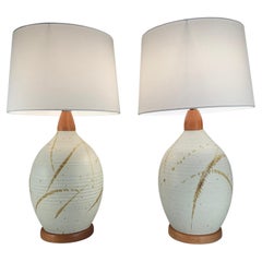 Pair of 1950s Ceramic and Walnut Table Lamps