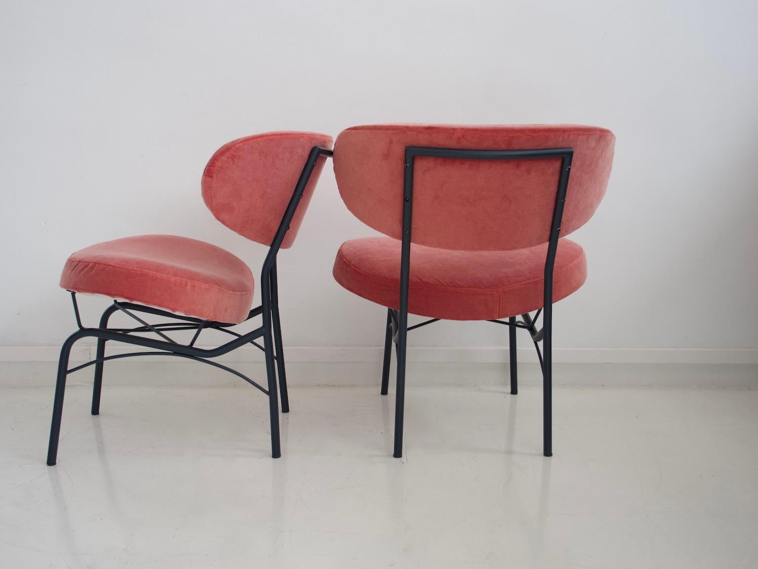 Pair of 1950s Chairs with Pink Velvet Upholstery and Metal Feet 6