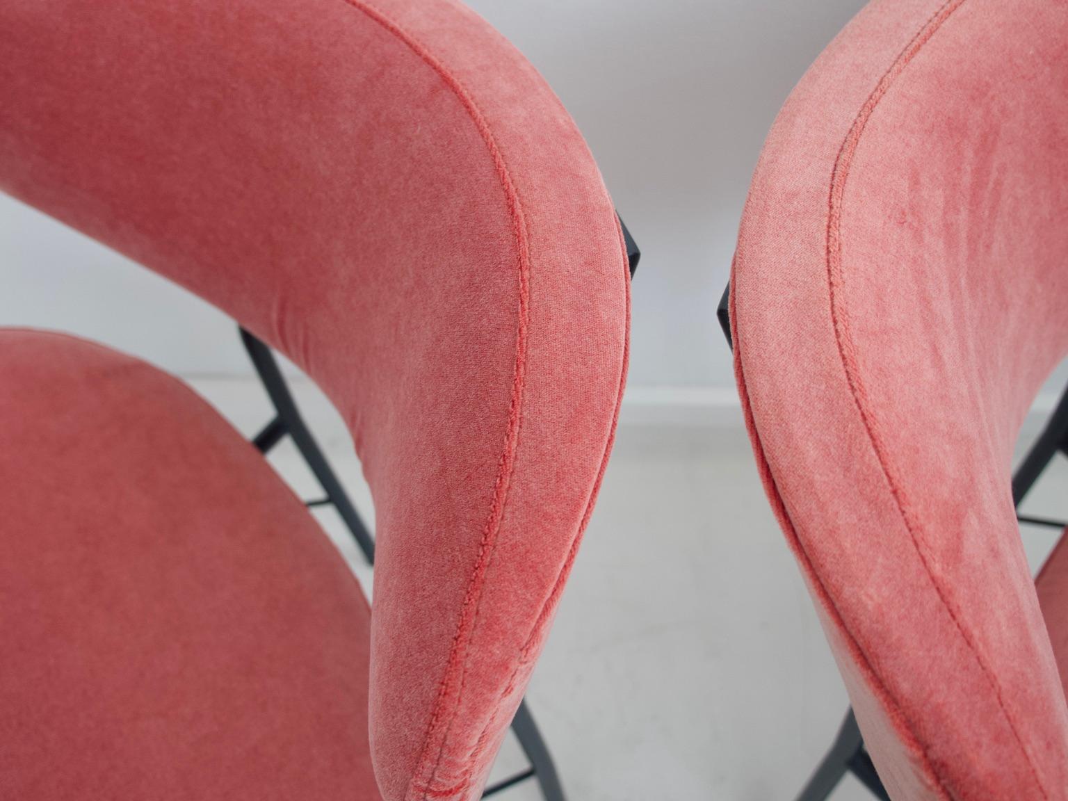 20th Century Pair of 1950s Chairs with Pink Velvet Upholstery and Metal Feet