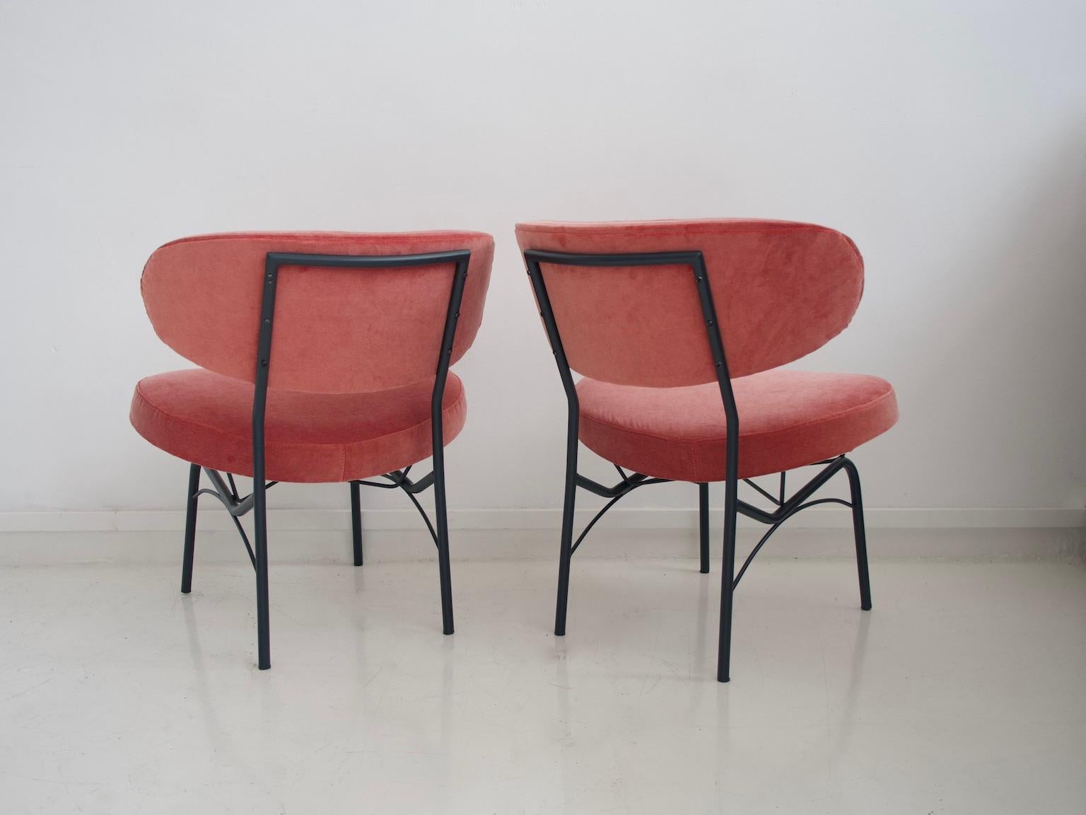 Pair of 1950s Chairs with Pink Velvet Upholstery and Metal Feet 2