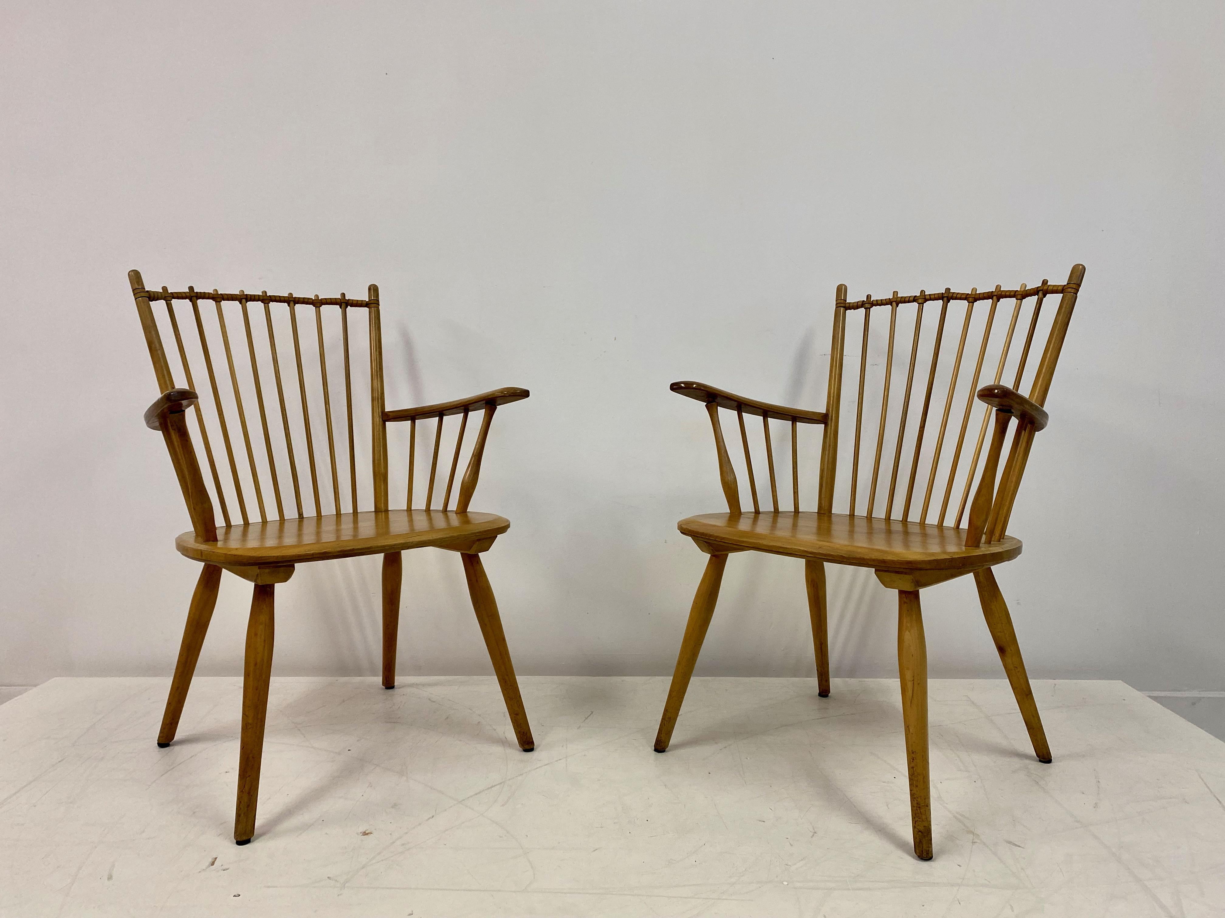 Pair of 1950s Cherry Wood Armchairs by Albert Haberer For Sale 5