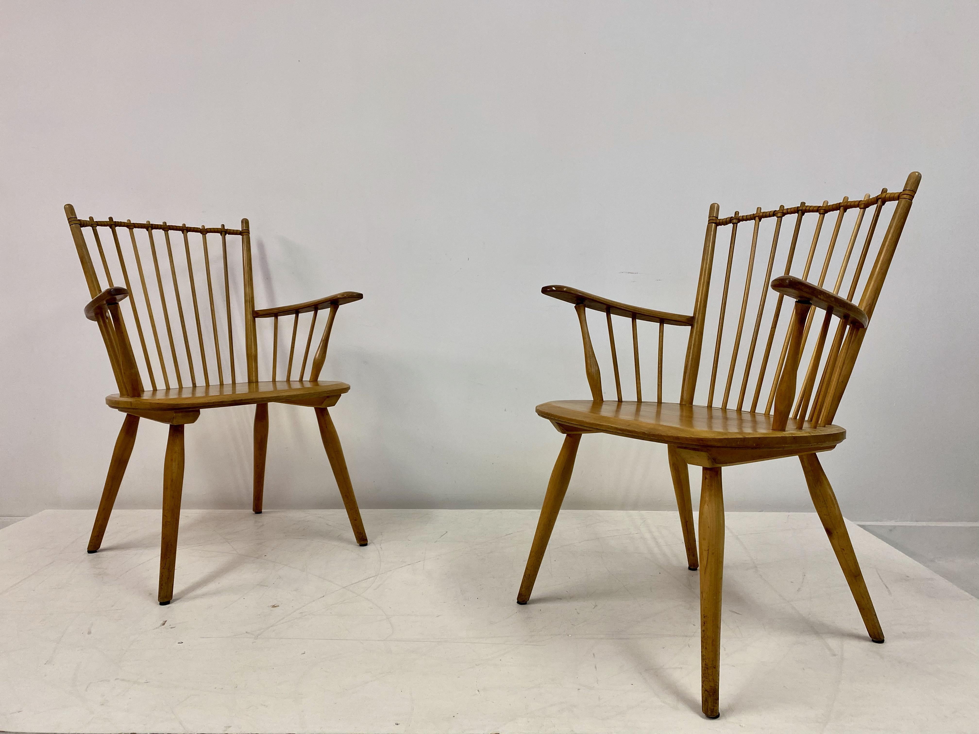 Pair of 1950s Cherry Wood Armchairs by Albert Haberer For Sale 9