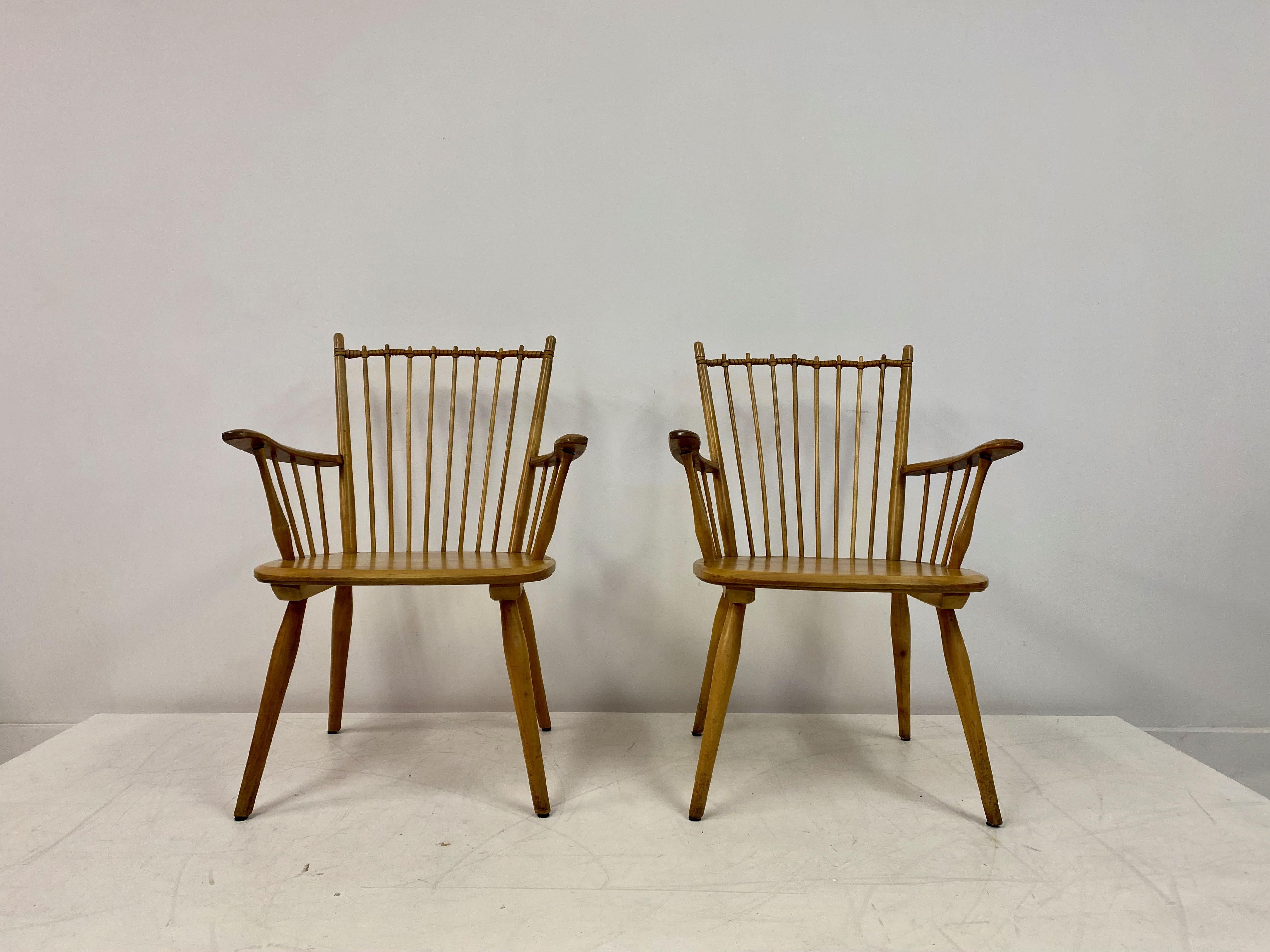 Mid-Century Modern Pair of 1950s Cherry Wood Armchairs by Albert Haberer For Sale