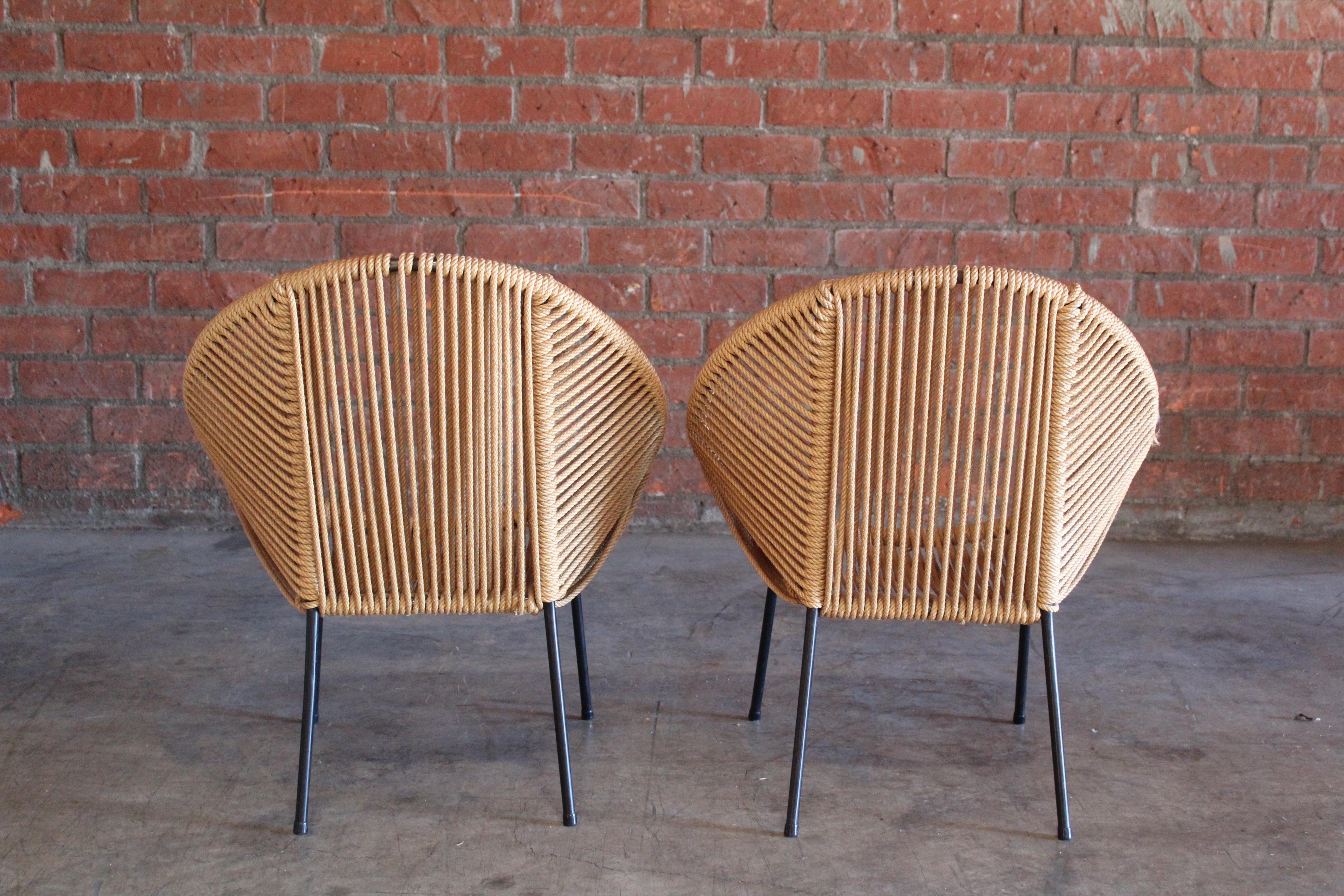 Pair of 1950s Children's Iron and Rope Chairs, France 4