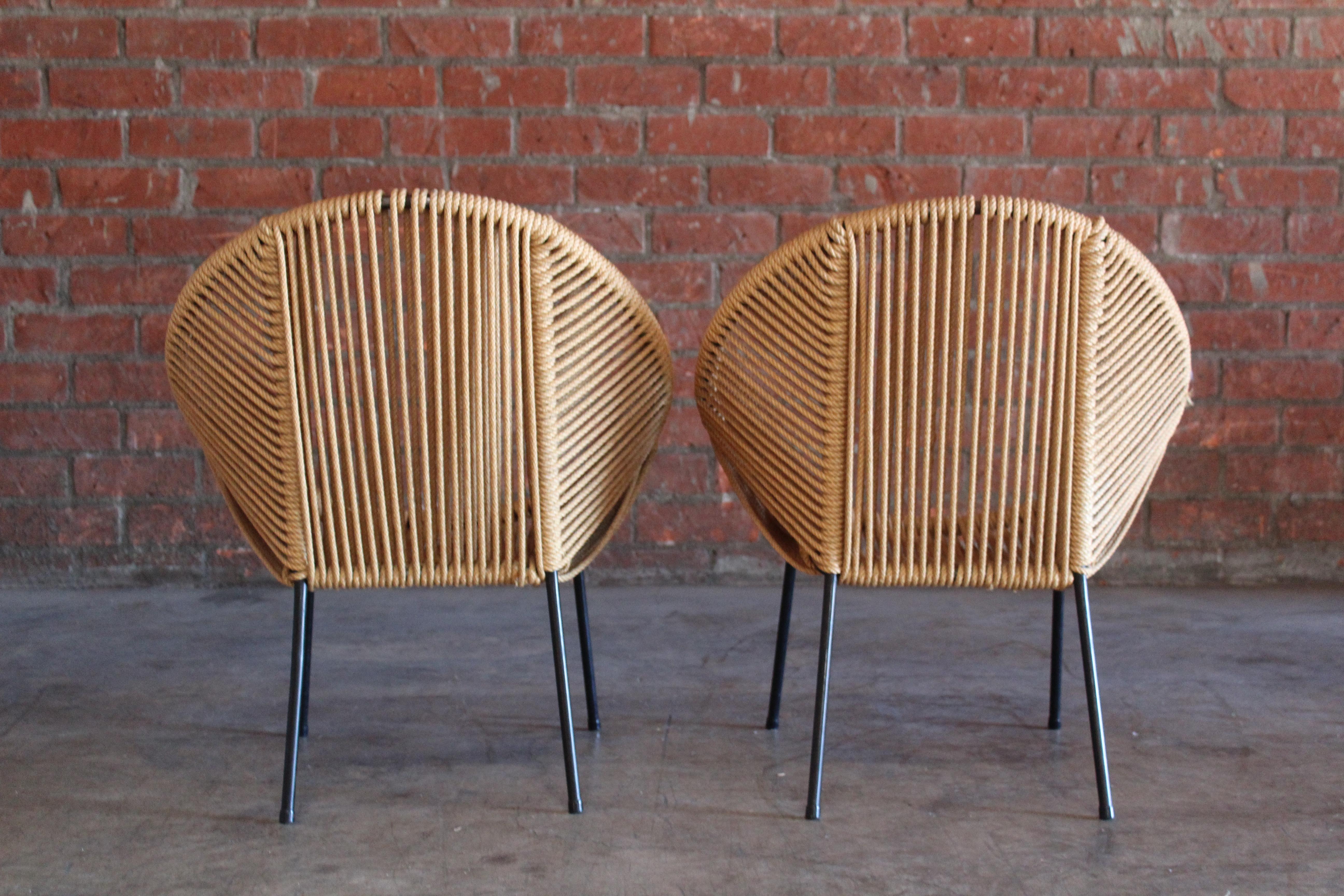 Pair of 1950s Children's Iron and Rope Chairs, France 5