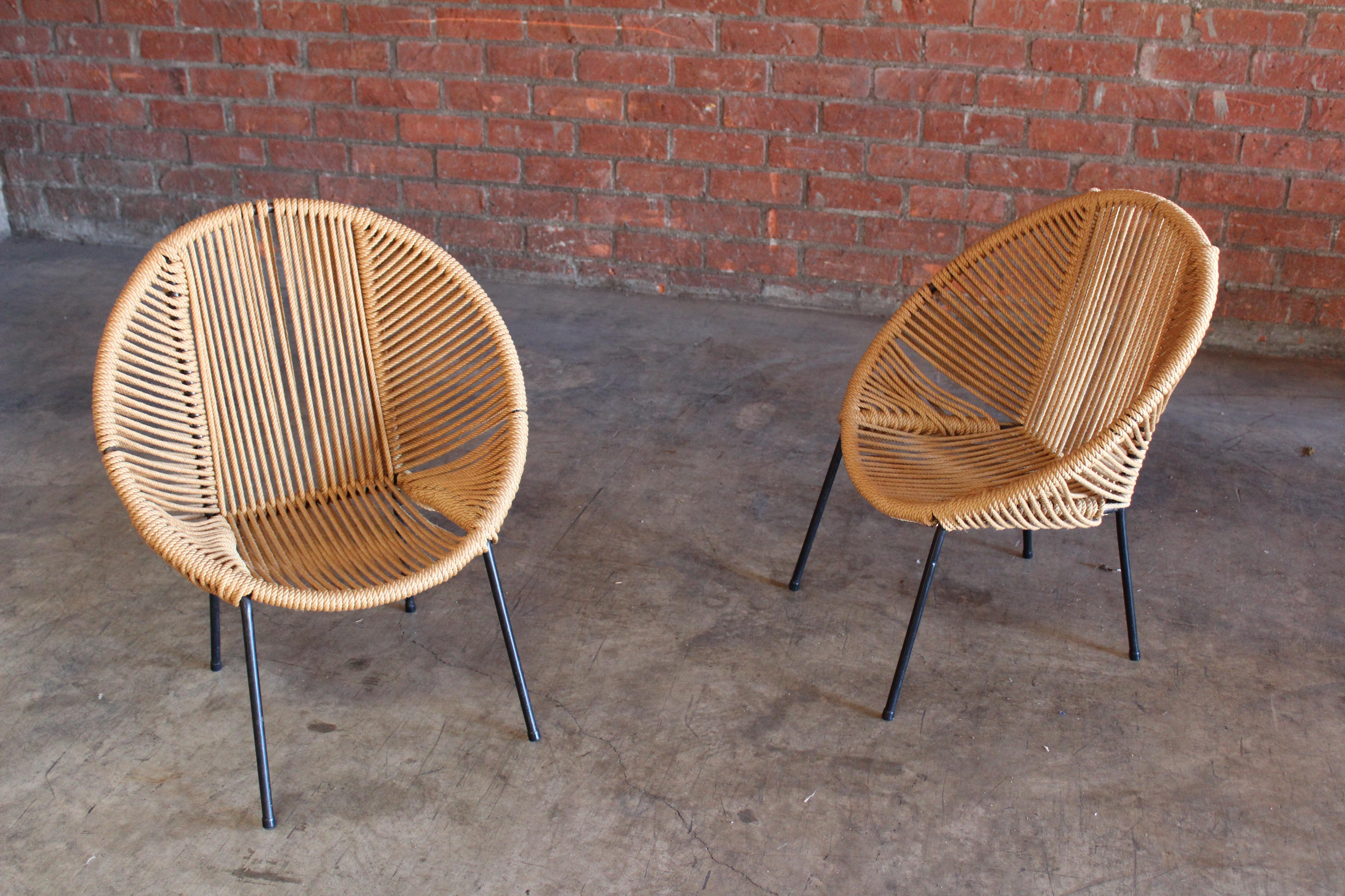 Pair of 1950s Children's Iron and Rope Chairs, France 10