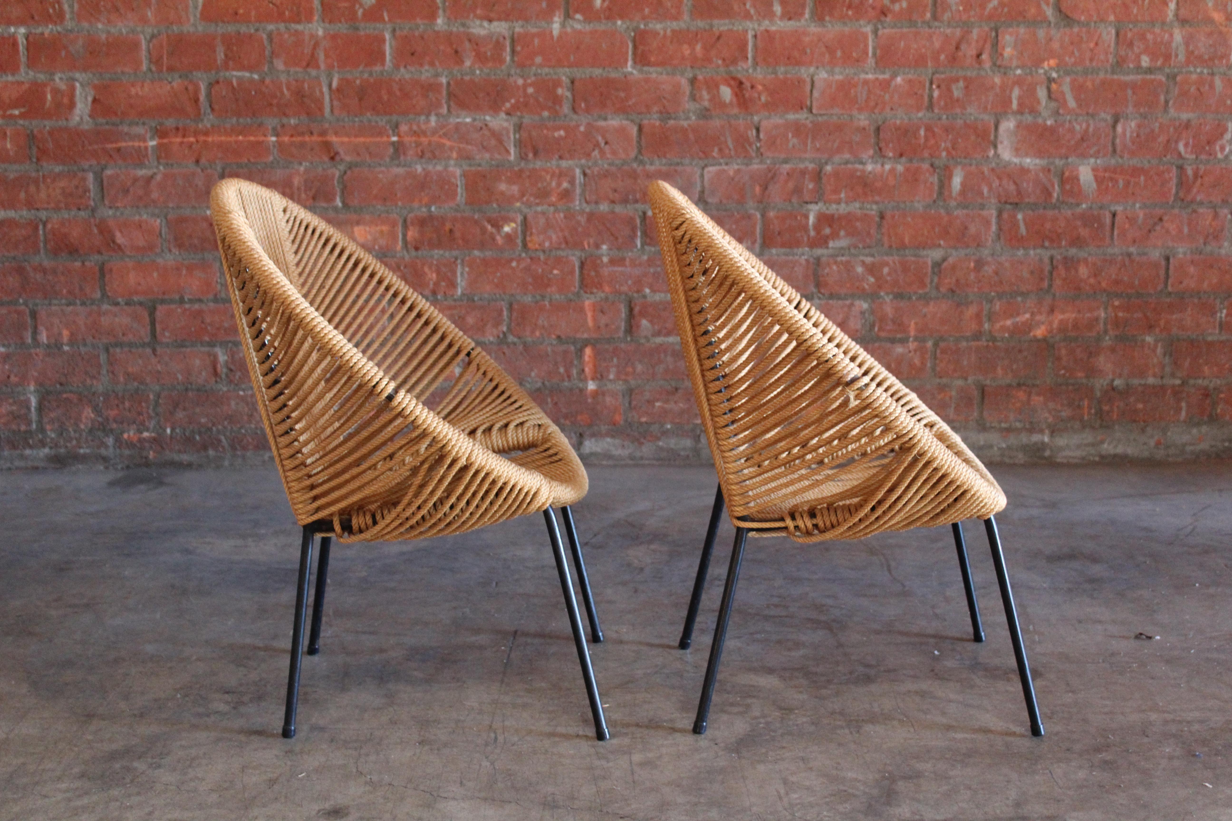 Pair of 1950s Children's Iron and Rope Chairs, France 1
