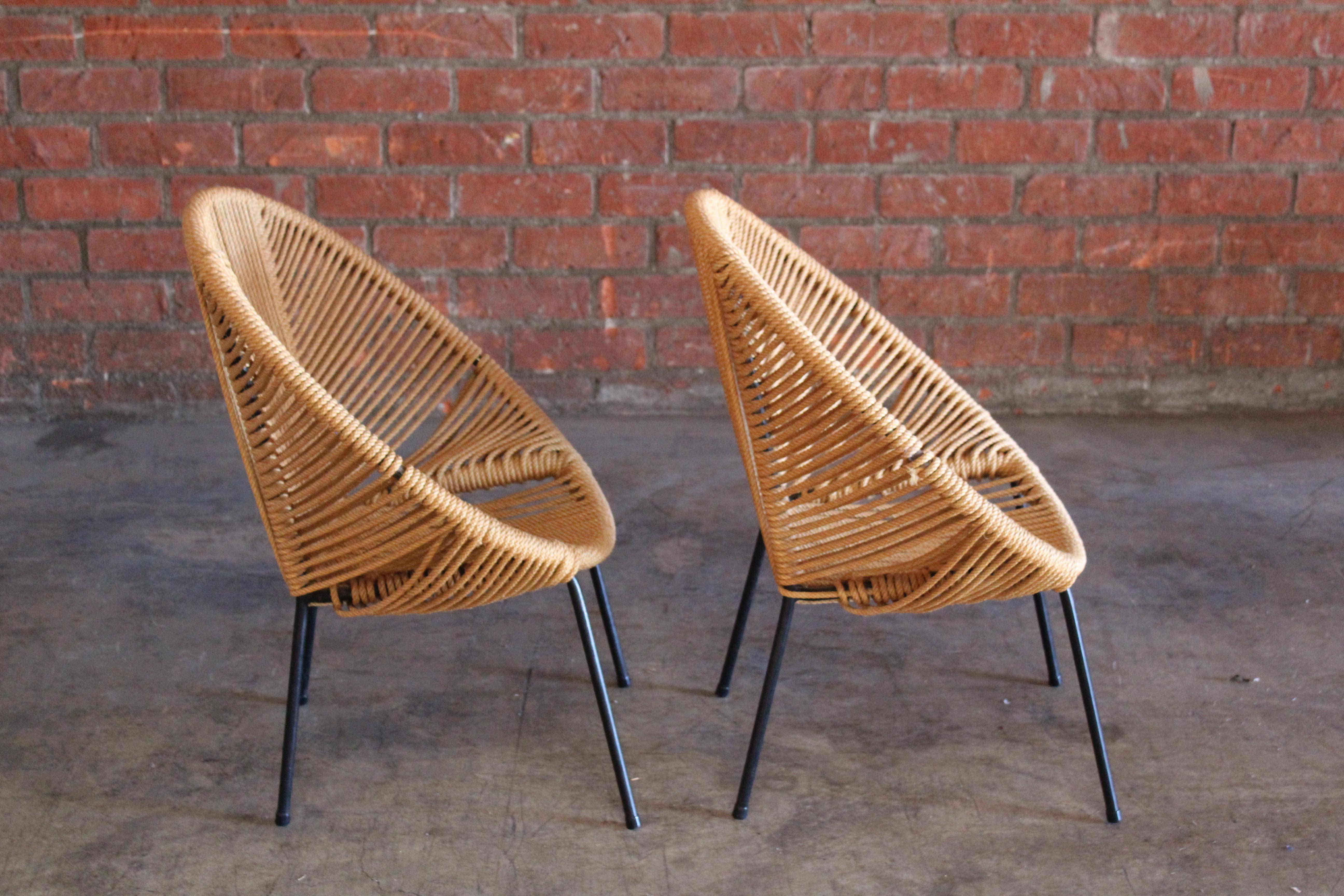 Pair of 1950s Children's Iron and Rope Chairs, France 2