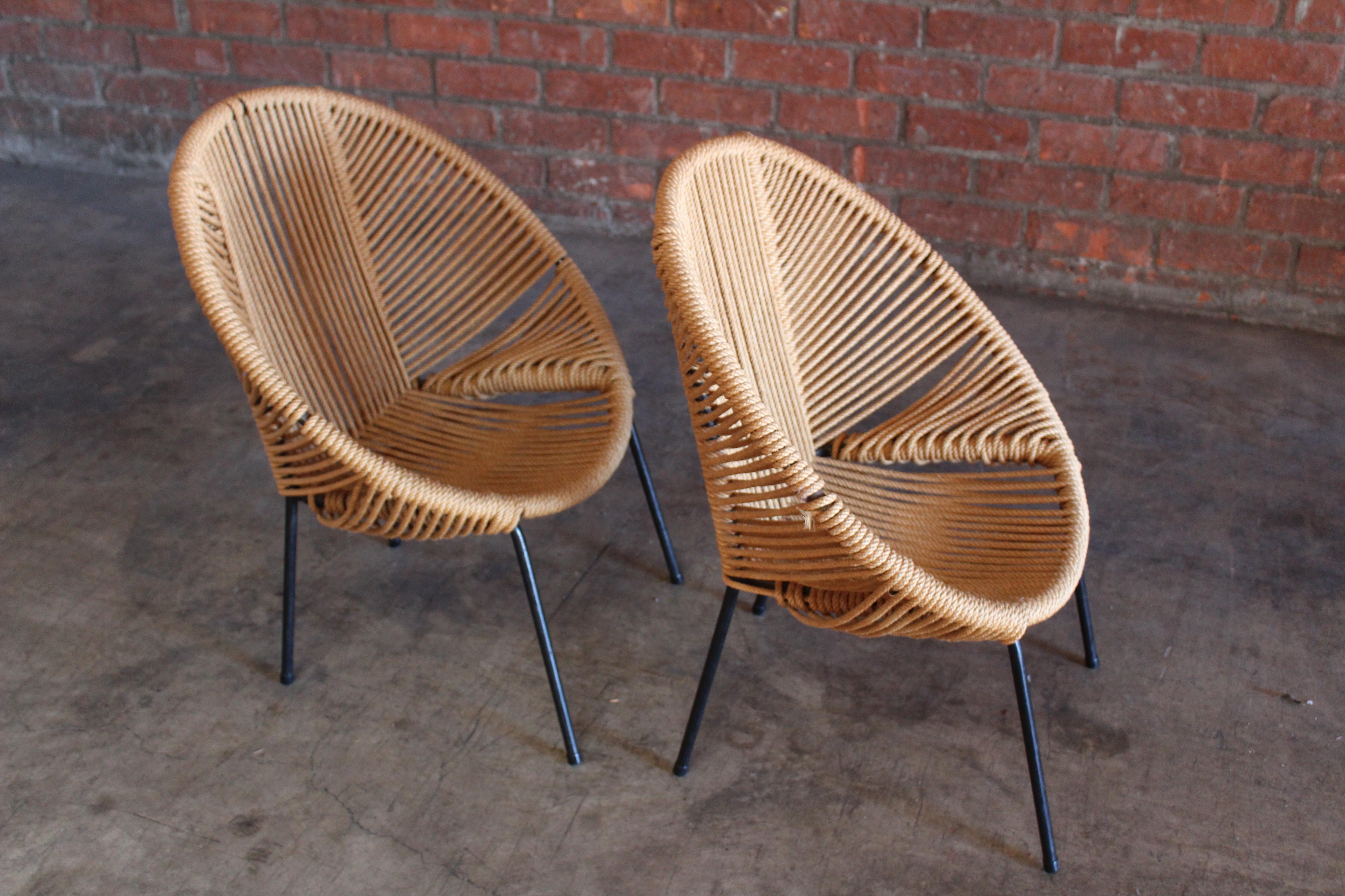 Pair of 1950s Children's Iron and Rope Chairs, France 3