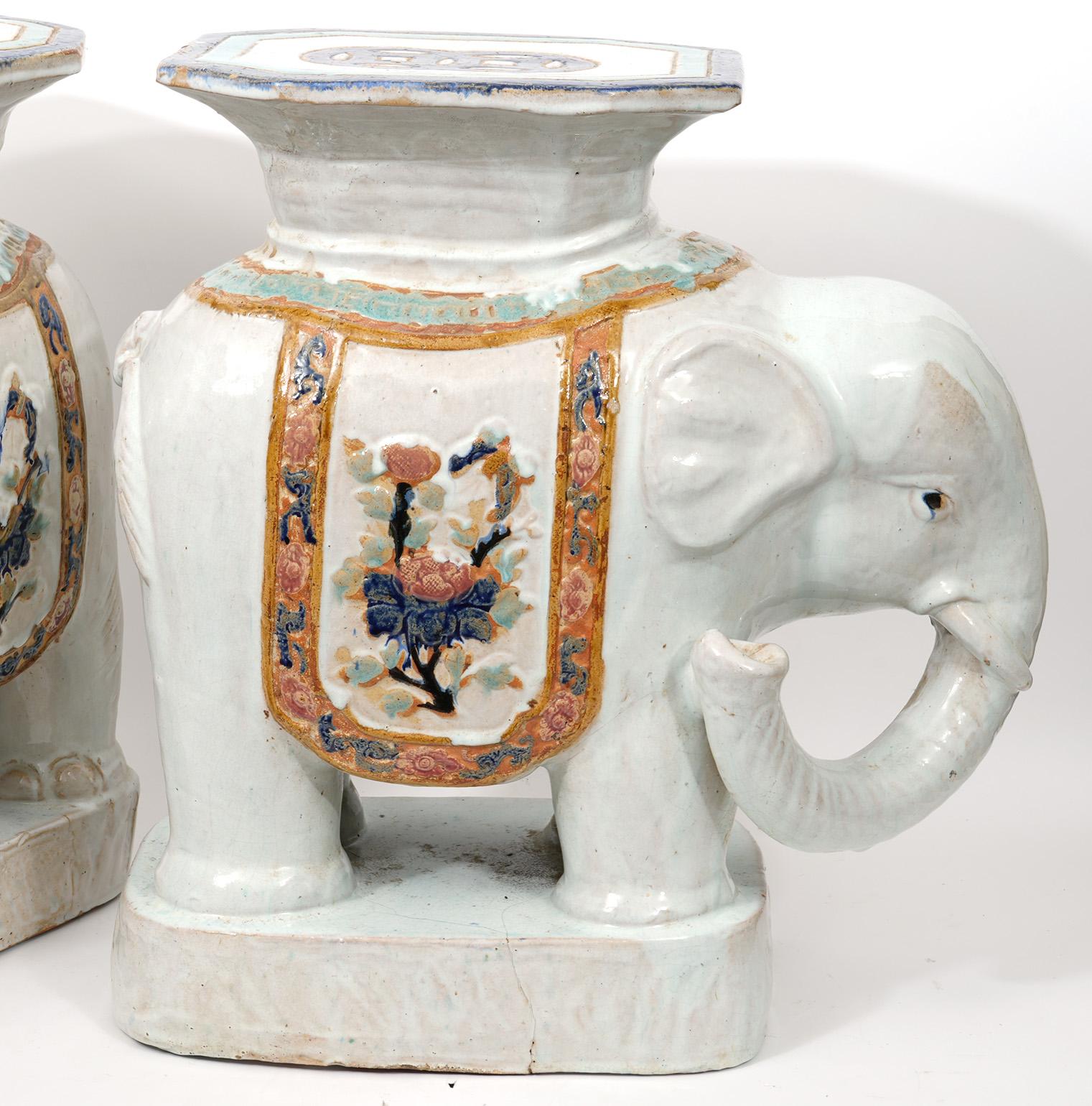 Pair of 1950's Chinese Glazed Ceramic Elephant Garden Seats 2