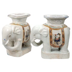 Pair of 1950's Chinese Glazed Ceramic Elephant Garden Seats