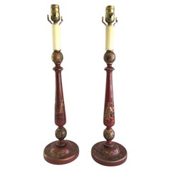 Pair of 1950s Chinoiserie Candlestick Table Lamps