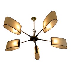 Pair of 1950s Circular Five Lighted Arms Chandelier by Maison Lunel