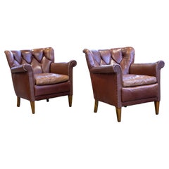 Pair of 1950s Classic Danish Club Chairs in Cognac Color Patinated Leather