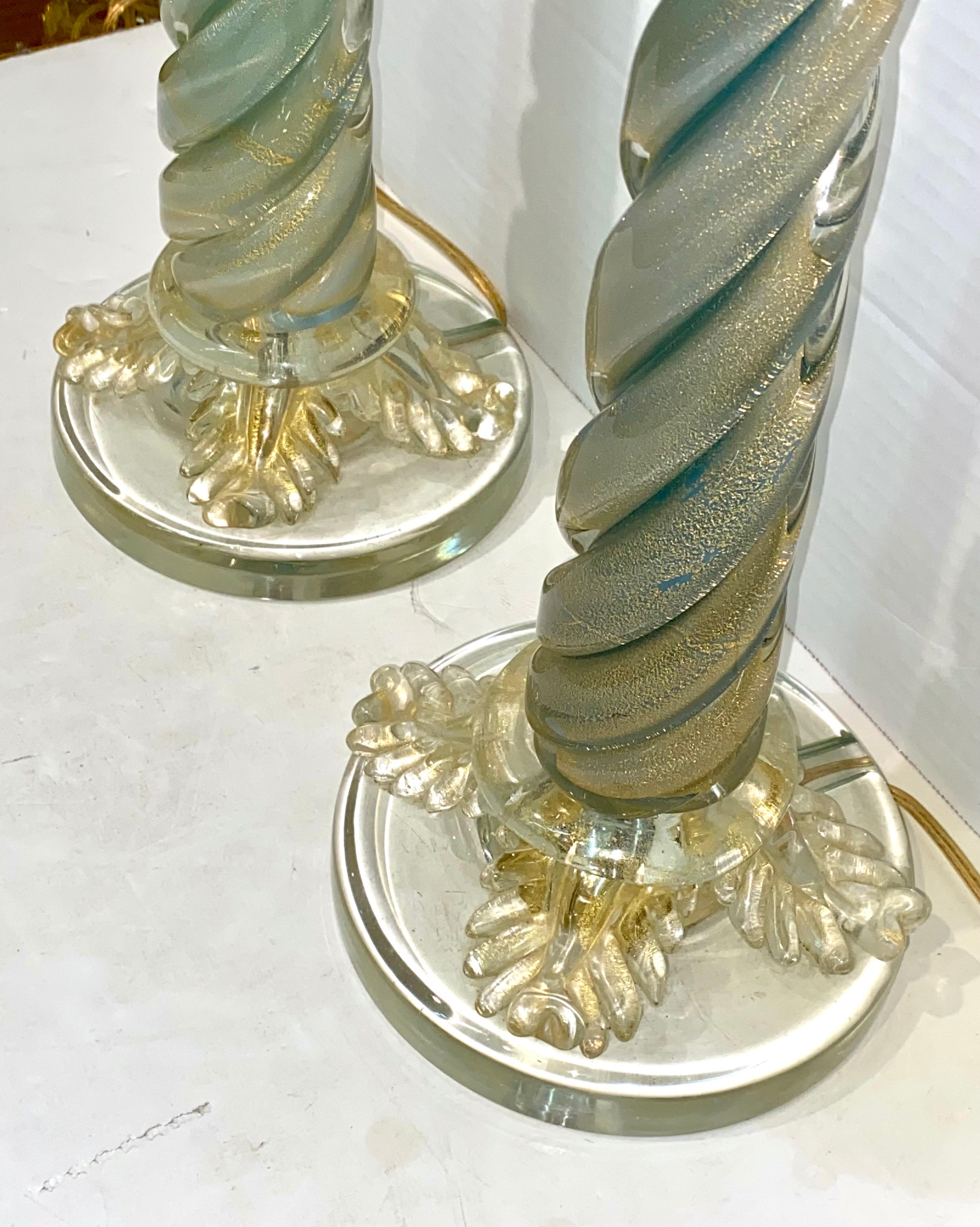 Pair of 1950s Classical Column Venetian Glass Table Lamps 6