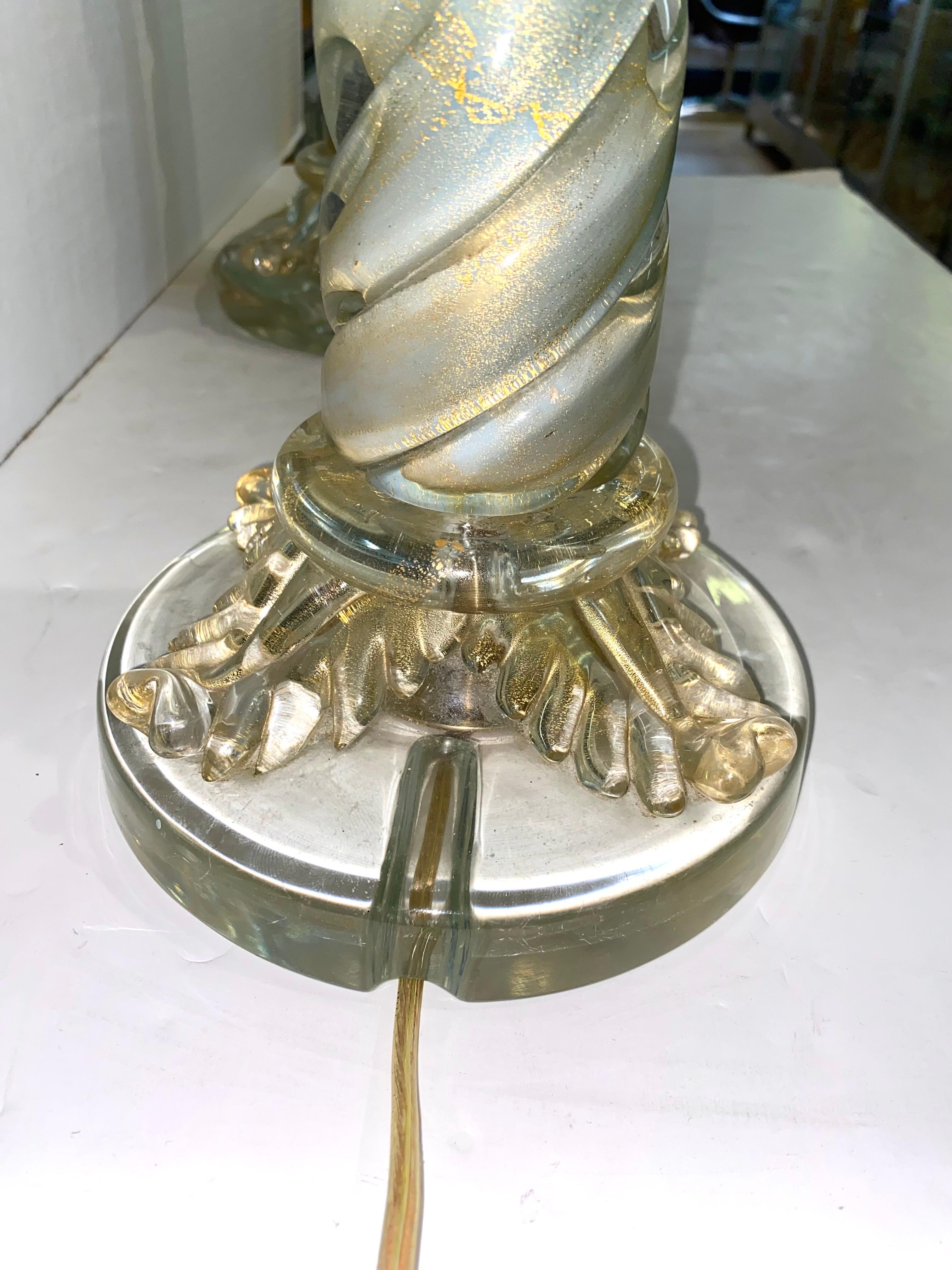 Pair of 1950s Classical Column Venetian Glass Table Lamps 7