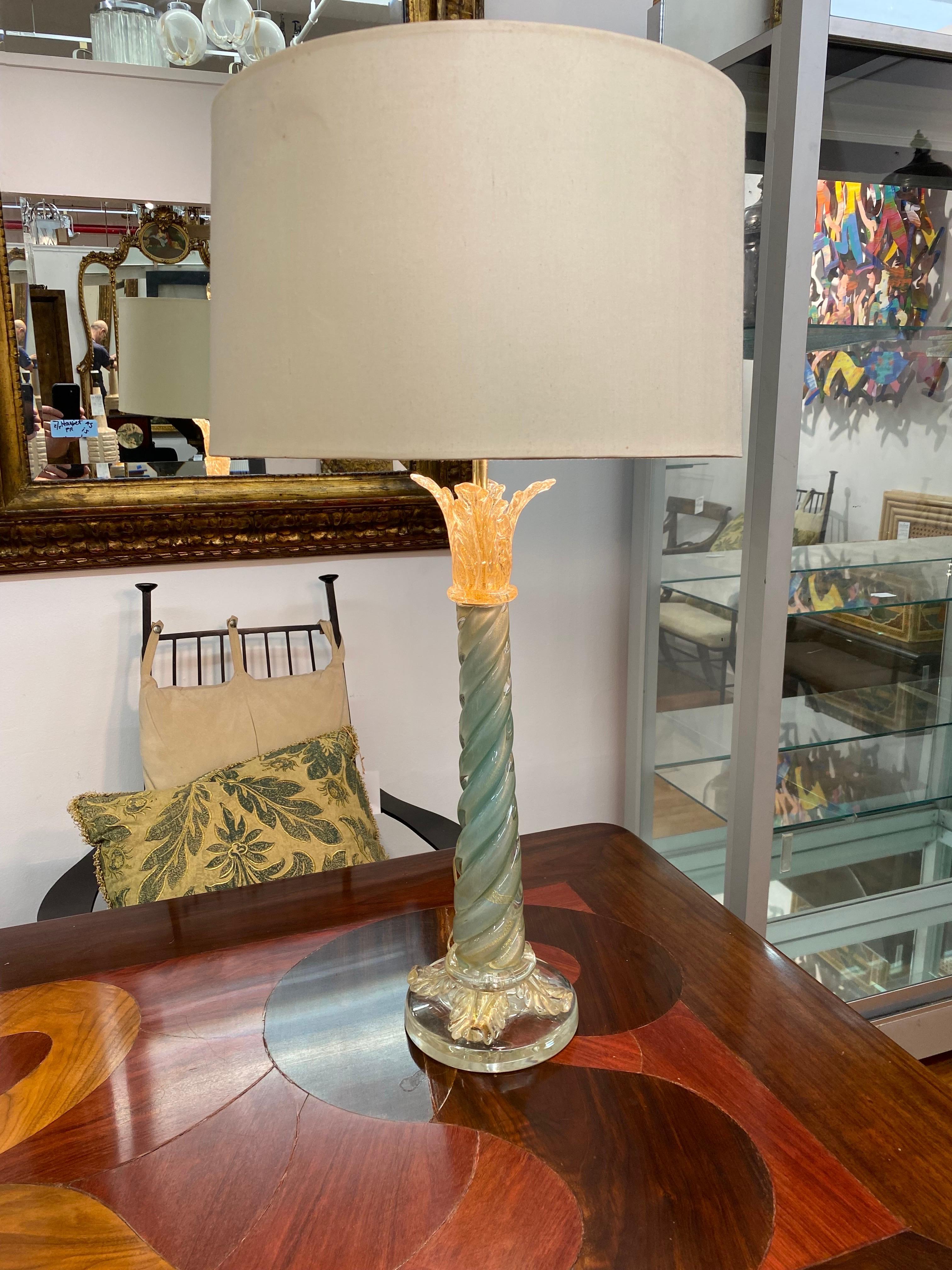 Hollywood Regency Pair of 1950s Classical Column Venetian Glass Table Lamps