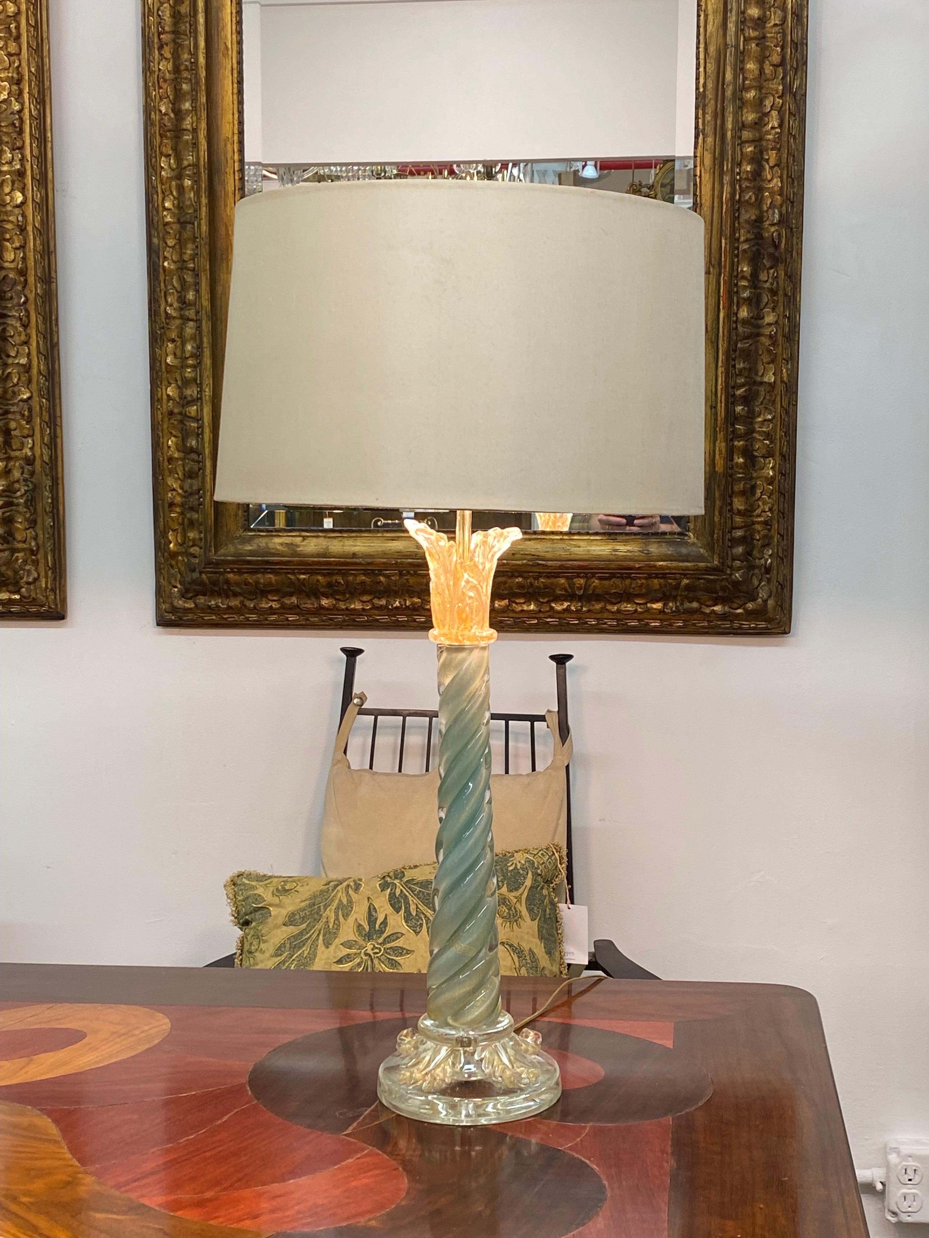 Italian Pair of 1950s Classical Column Venetian Glass Table Lamps