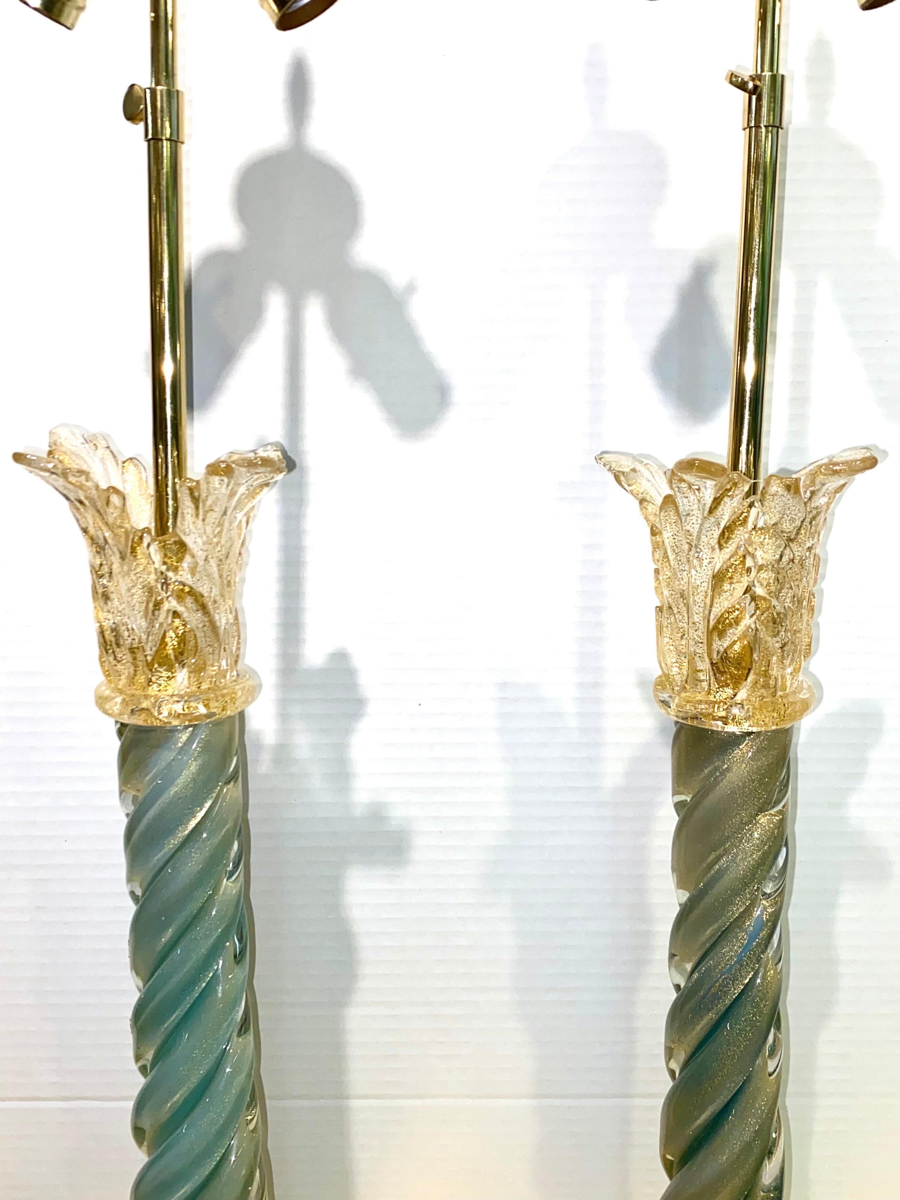 Mid-20th Century Pair of 1950s Classical Column Venetian Glass Table Lamps
