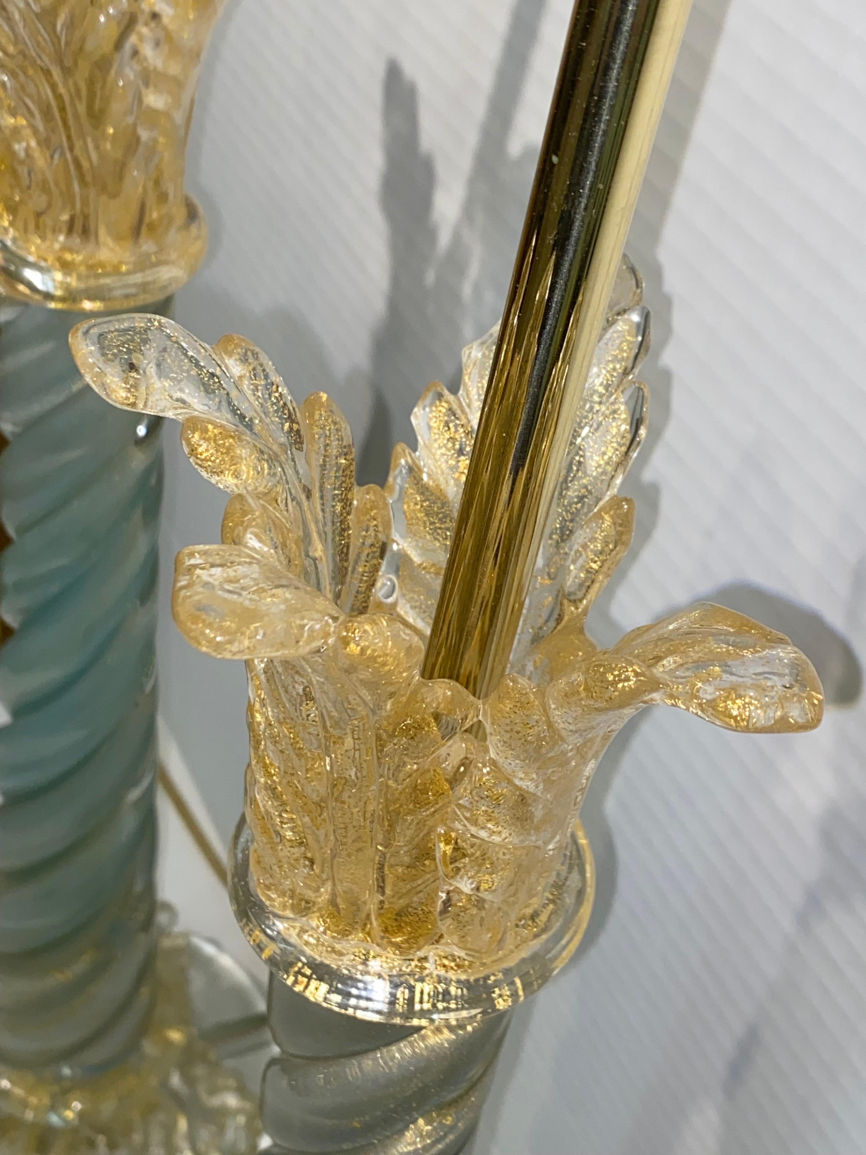 Gold Pair of 1950s Classical Column Venetian Glass Table Lamps