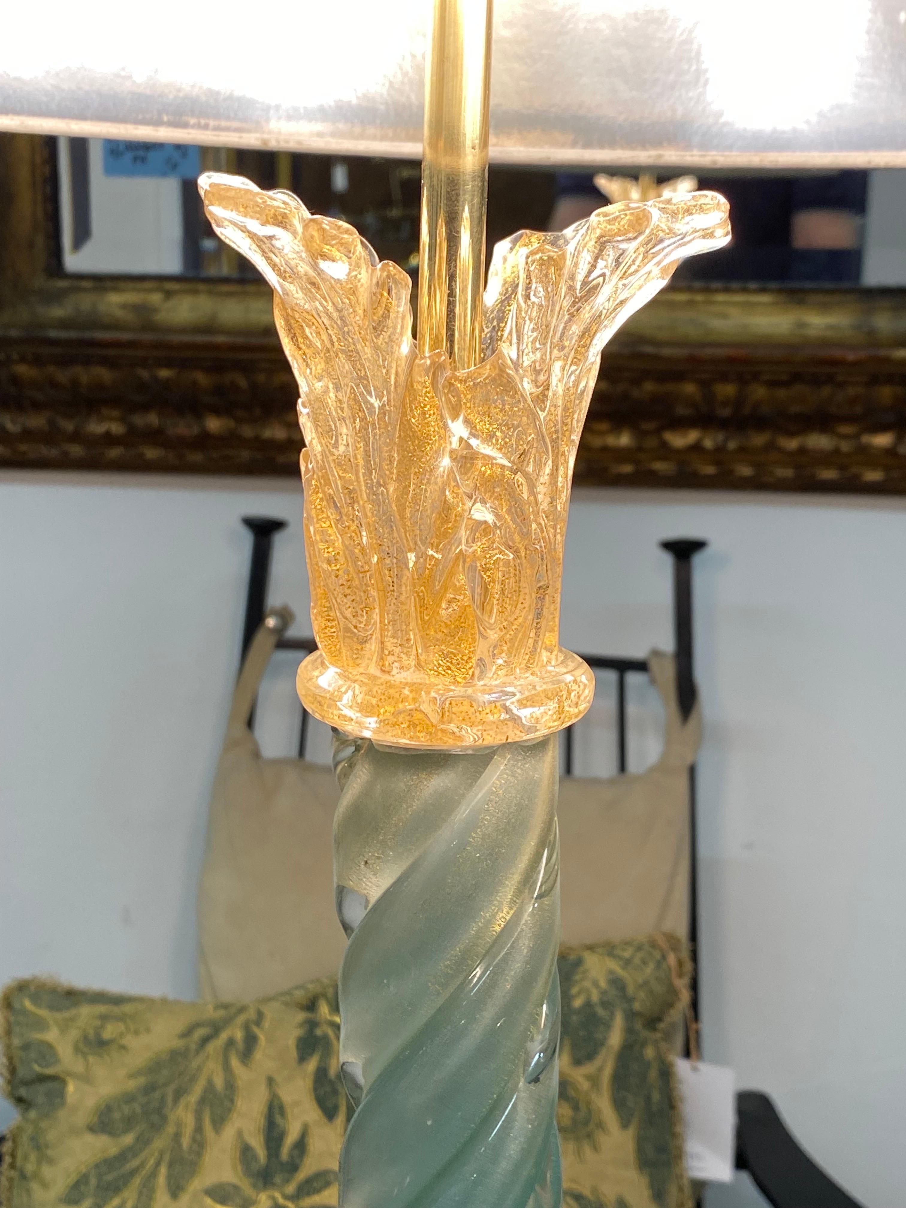 Pair of 1950s Classical Column Venetian Glass Table Lamps 1