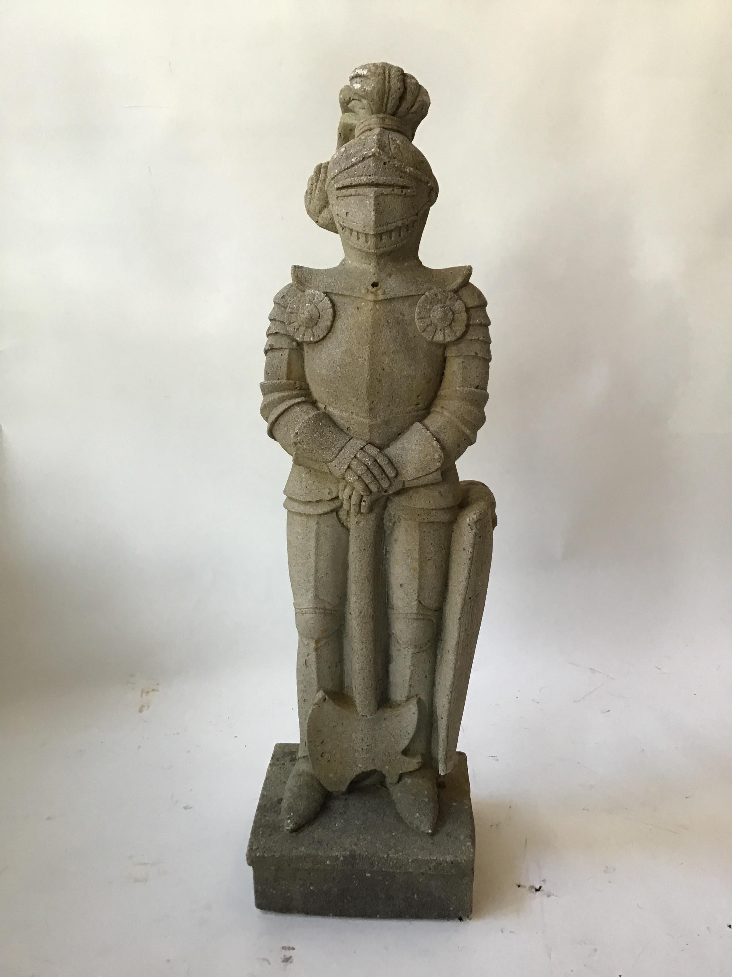Pair of 1950s Concrete Knights In Fair Condition In Tarrytown, NY