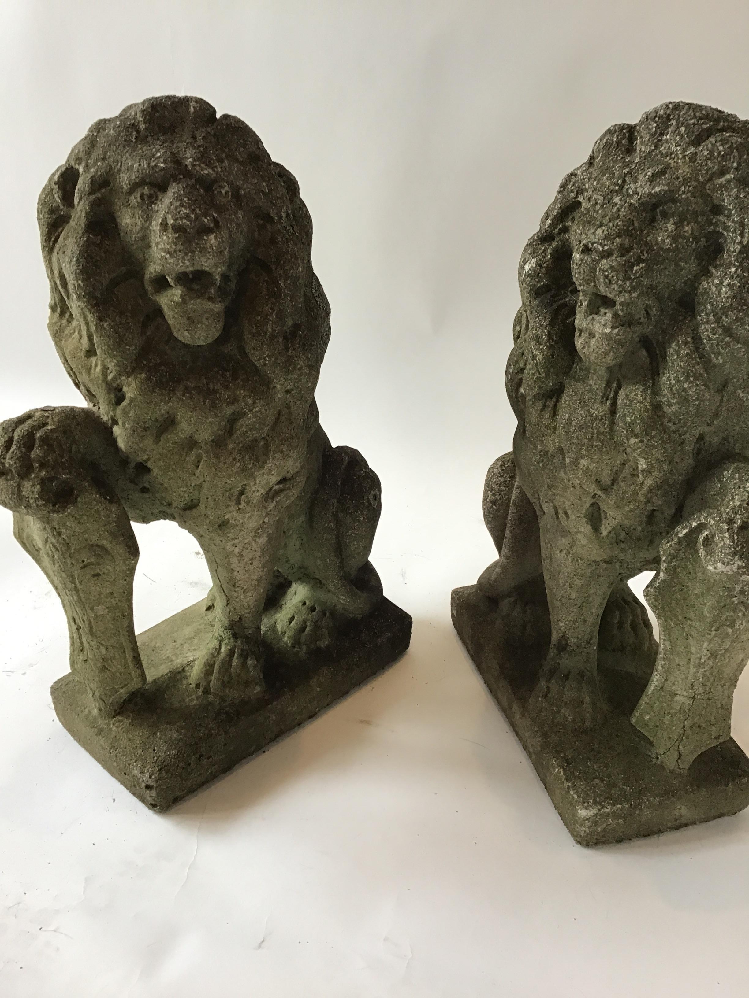 Pair of 1950s Concrete Lions In Good Condition In Tarrytown, NY