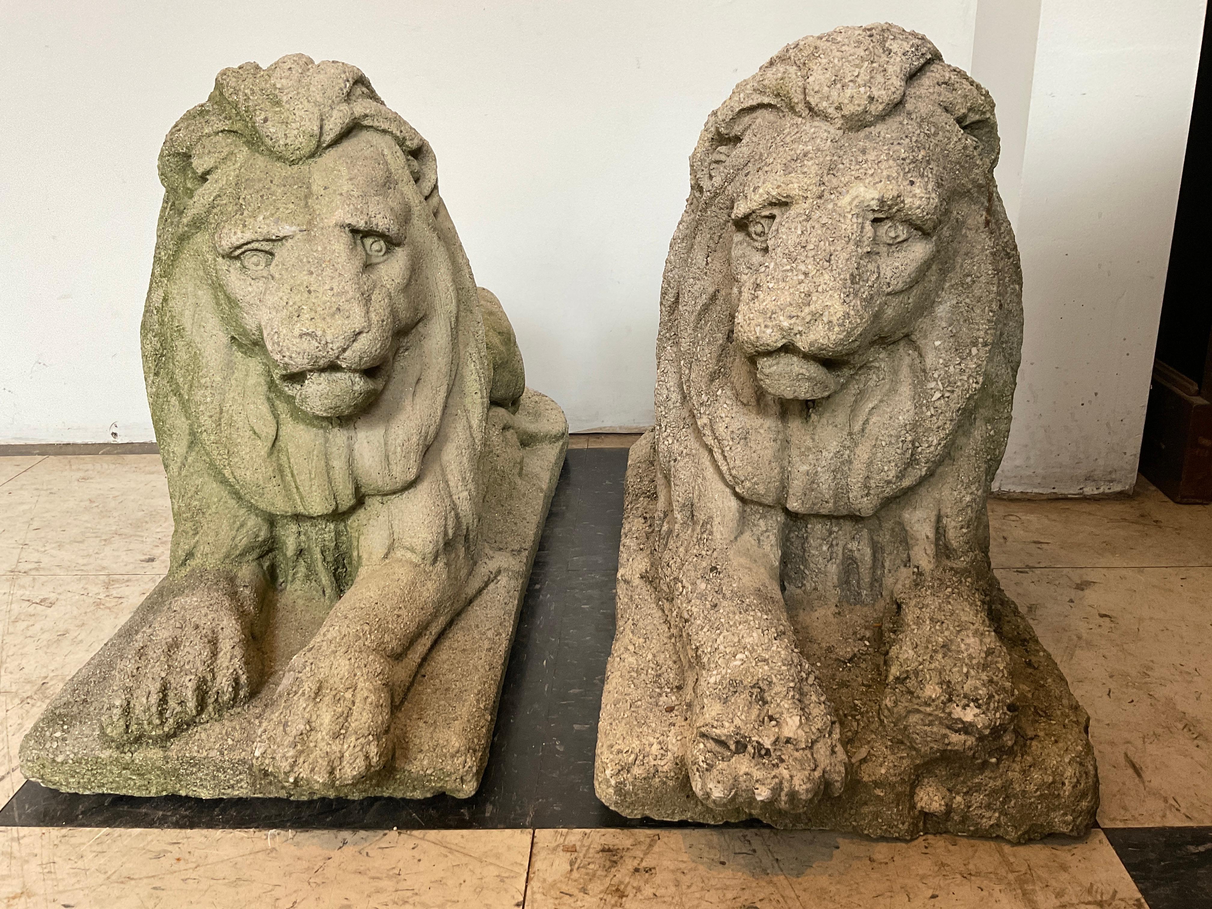 Paar Löwen aus Beton aus den 1950er Jahren (Mitte des 20. Jahrhunderts) im Angebot