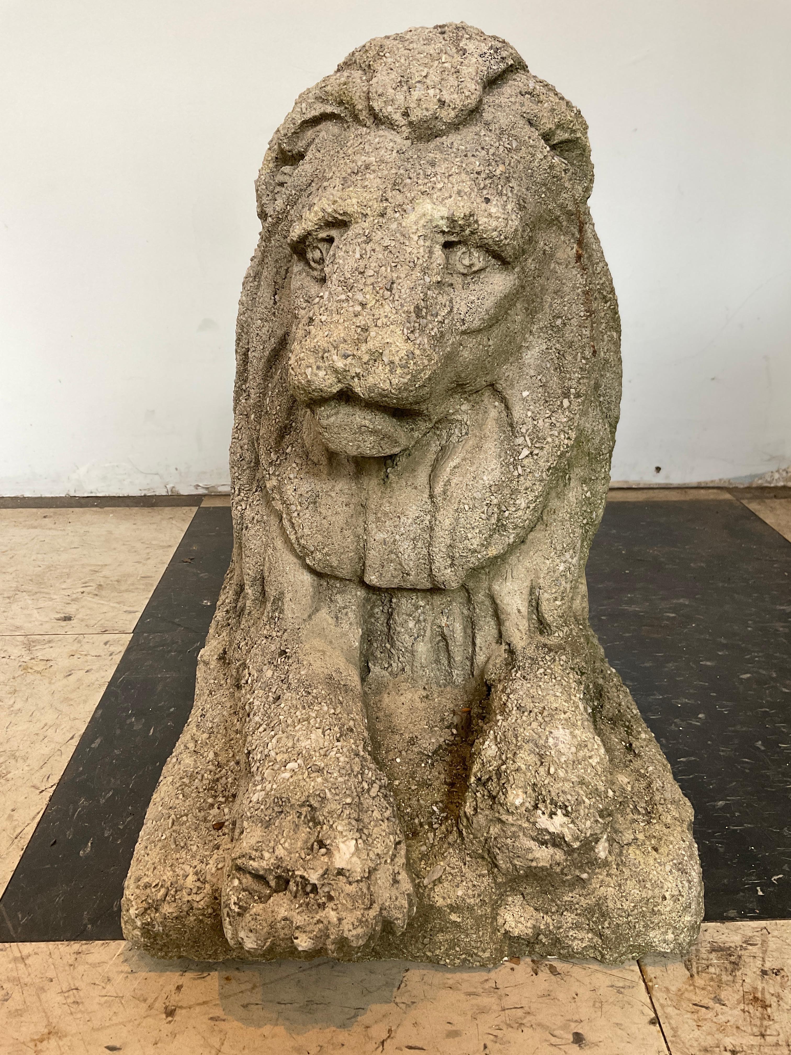 Pair Of 1950s Concrete Lions In Good Condition For Sale In Tarrytown, NY