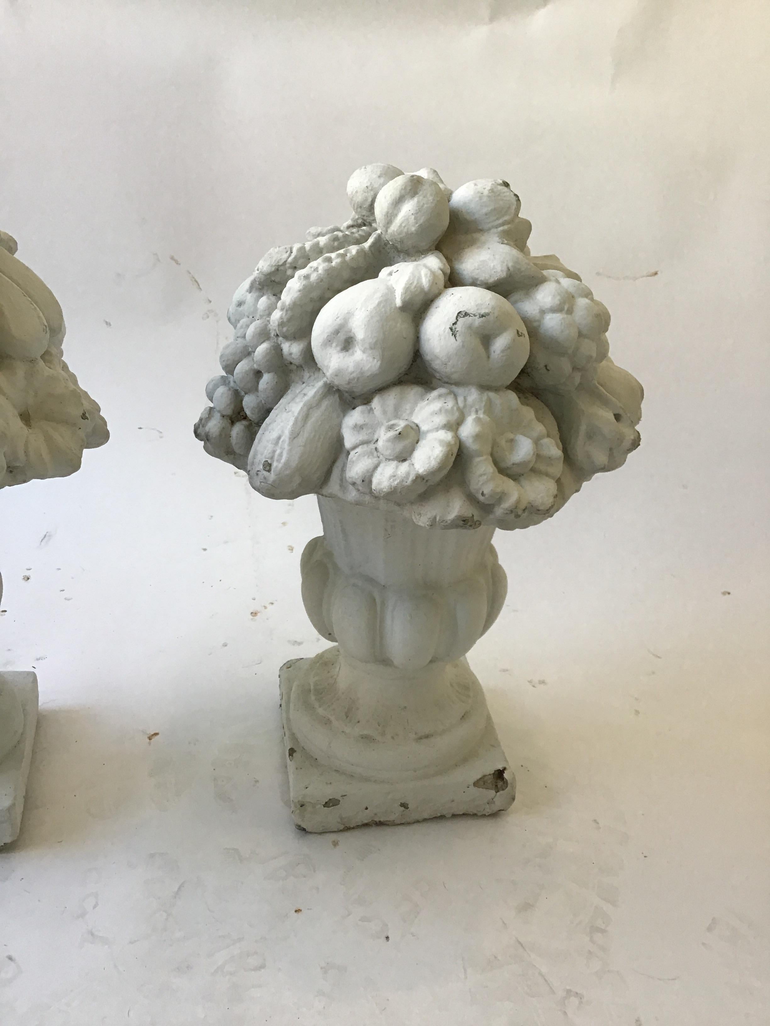 Pair of 1950s Concrete Urns with Fruit In Good Condition In Tarrytown, NY
