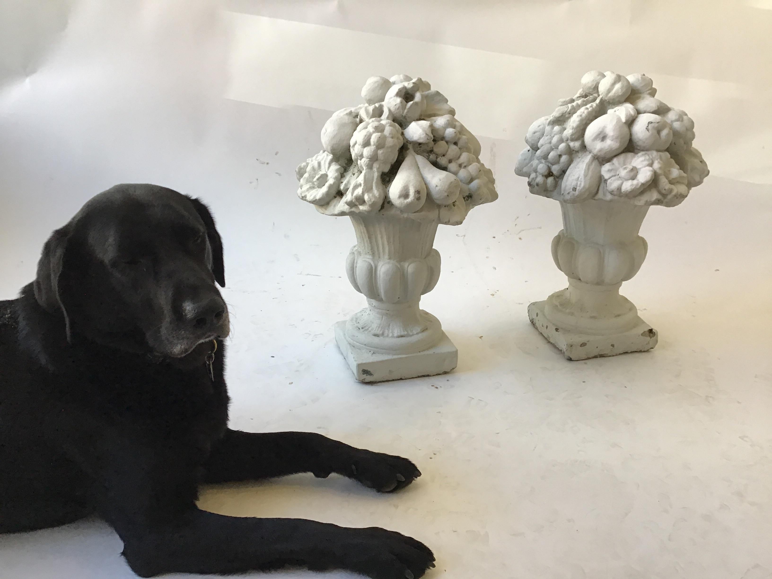 Mid-20th Century Pair of 1950s Concrete Urns with Fruit