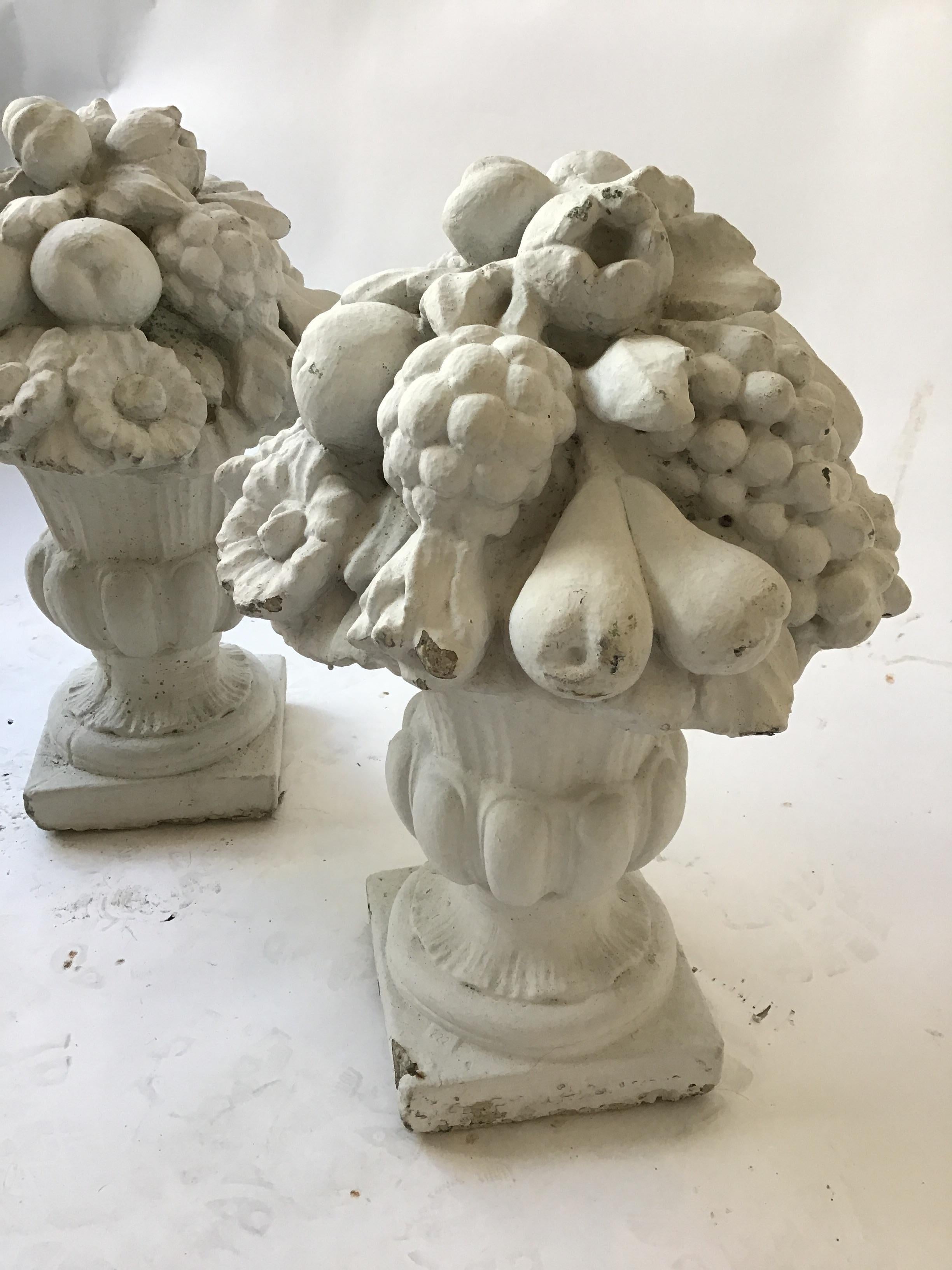 Pair of 1950s Concrete Urns with Fruit 1