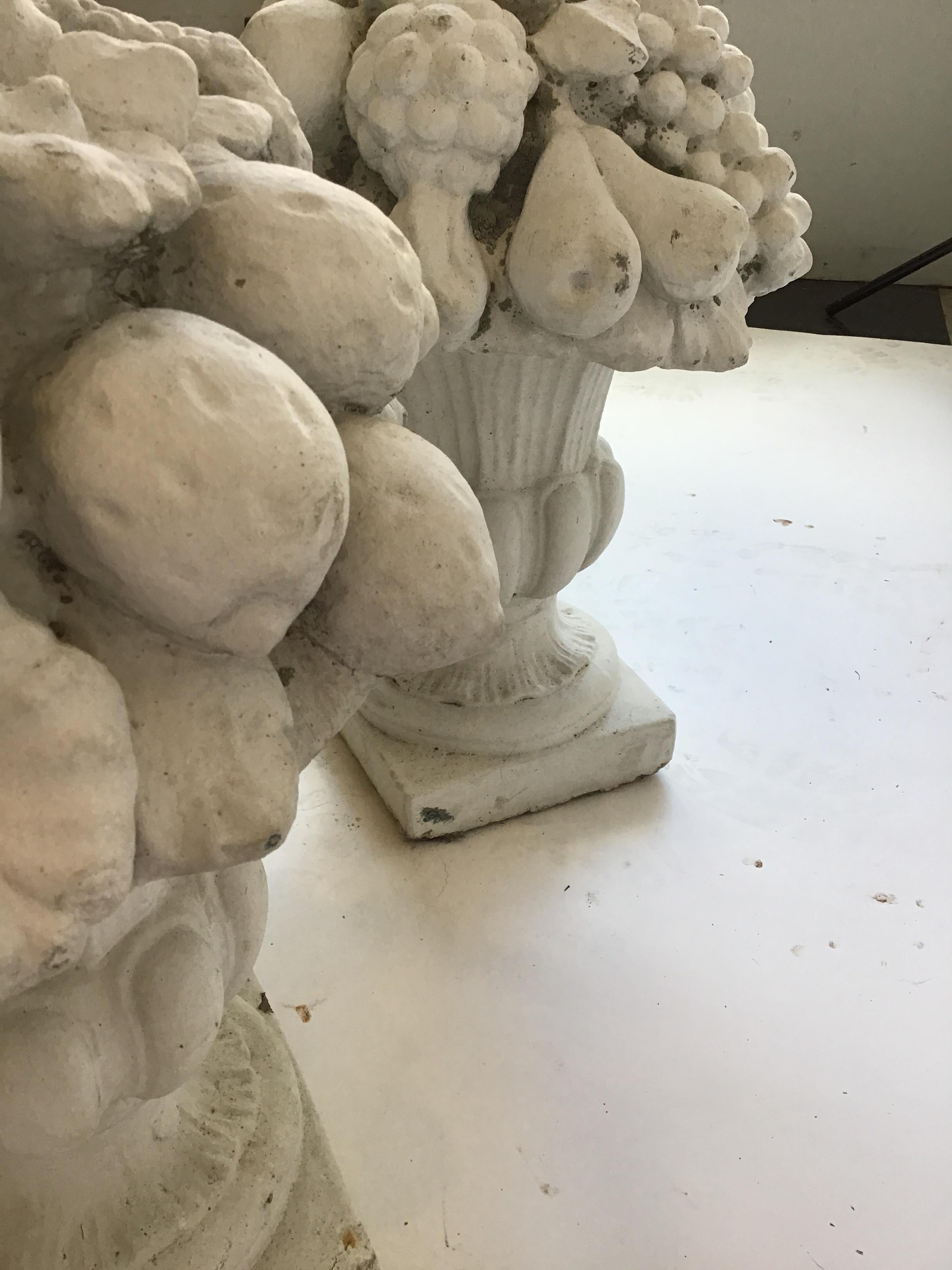Pair of 1950s Concrete Urns with Fruit 3