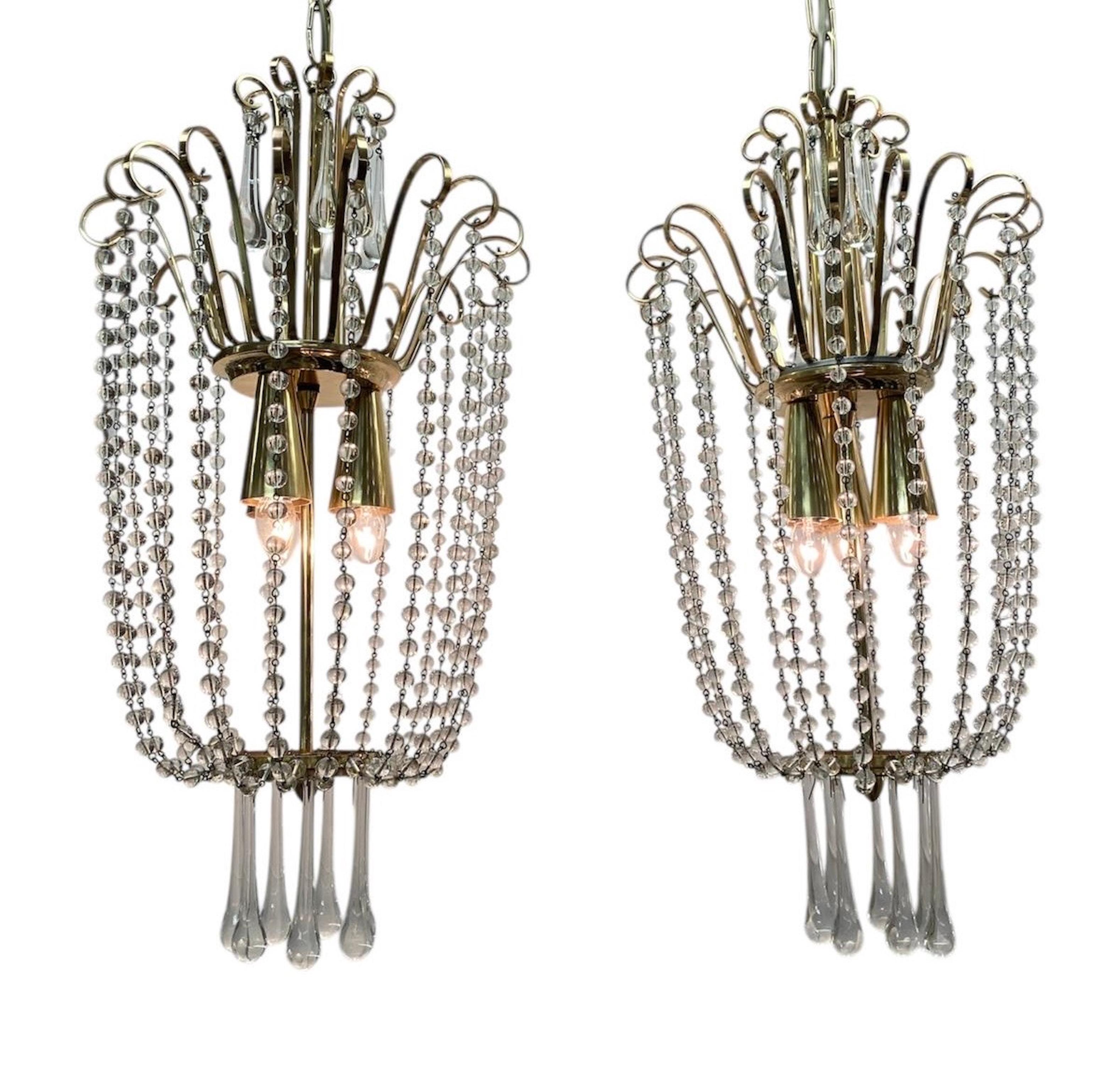 Pareja de lámparas de cristal y prismas de los años 50 en venta 10