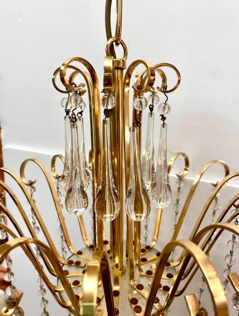 Pareja de lámparas de cristal y prismas de los años 50 Latón en venta