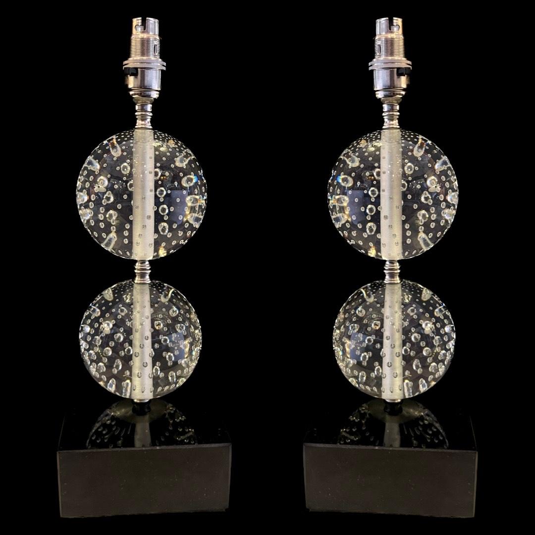 Pair of 1950's Crystal Bubble Table Lamps. In Good Condition For Sale In London, GB