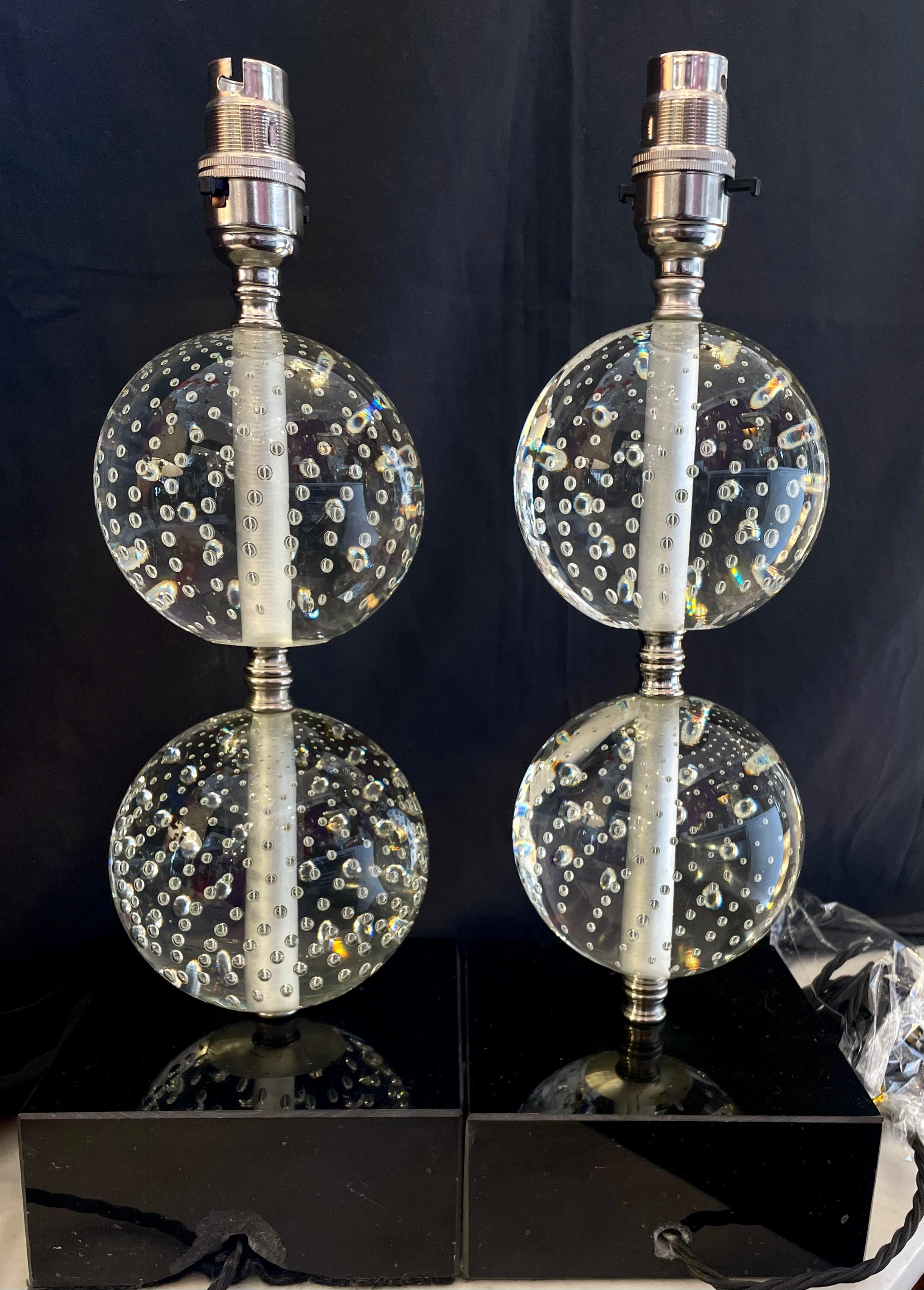 Pair of 1950's Crystal Bubble Table Lamps. For Sale 3