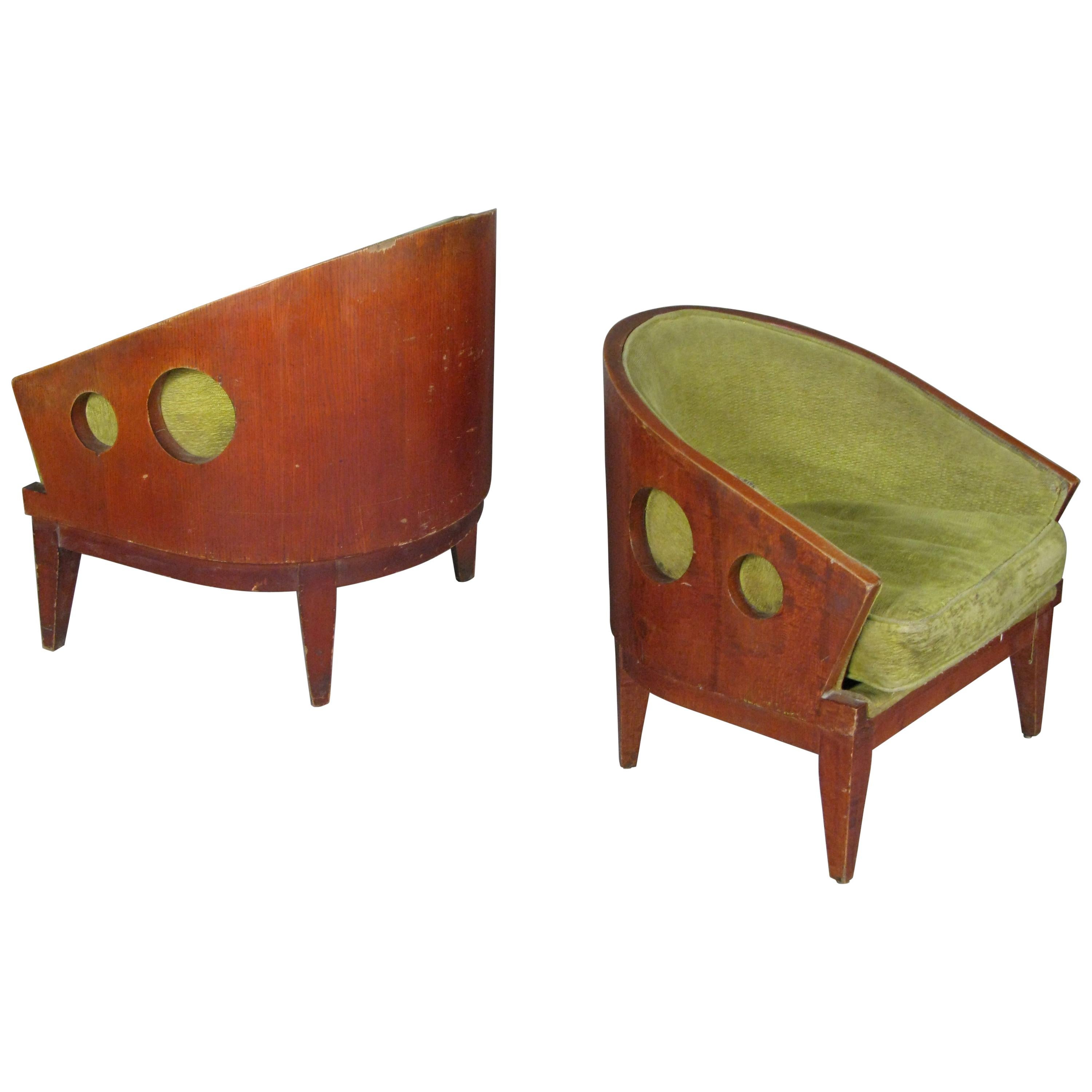 Pair of 1950s Curved Back Lounge Chairs