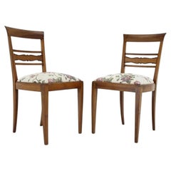 Pair of 1950s Czechoslovakian Refurbished Walnut Side Chairs in Floral Fabric
