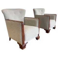 Pair of 1950s Danish Art Deco Club Chairs After Fritz Hansen in Oyster Bouclé