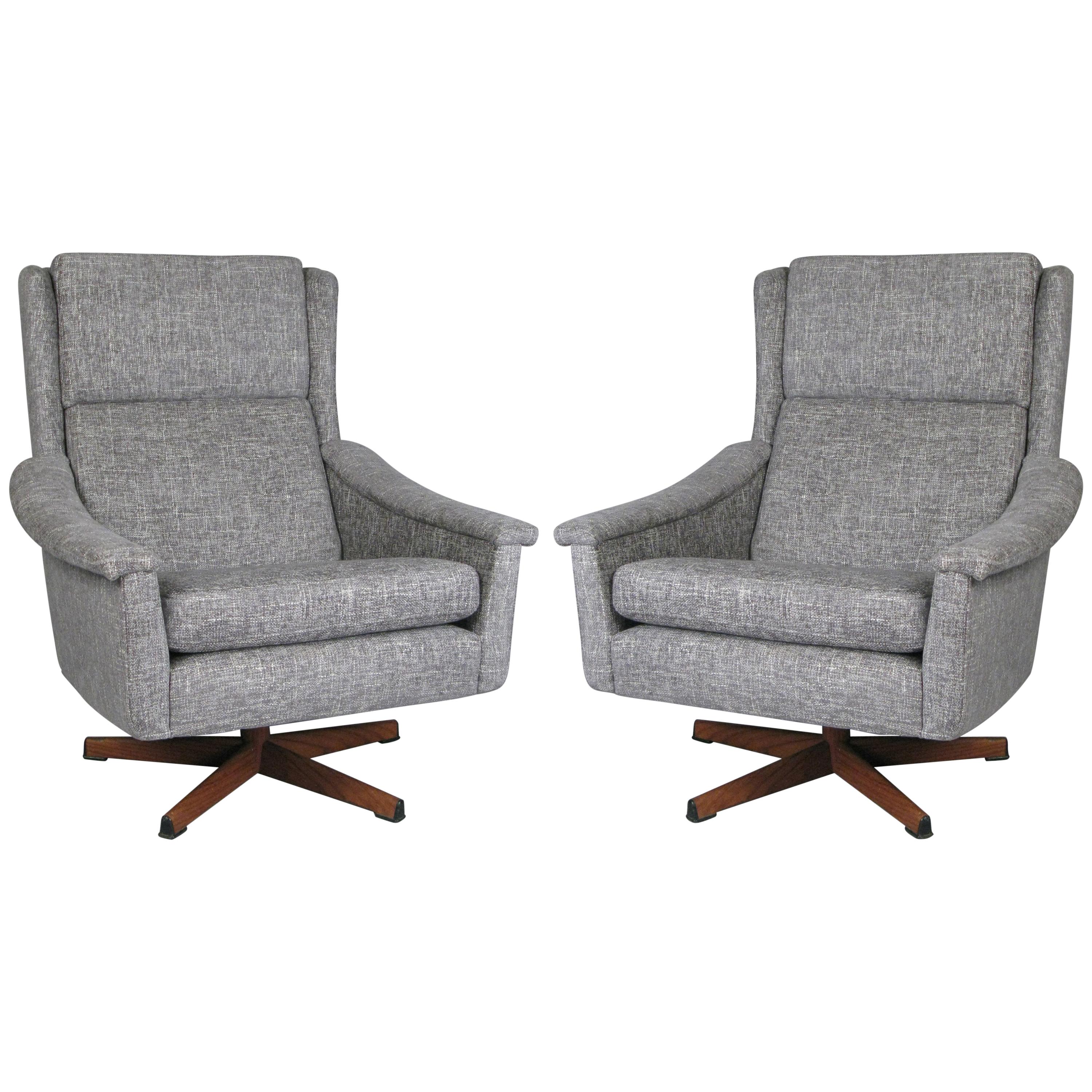 Pair of 1950s Danish High Back Swivel Lounge Chairs