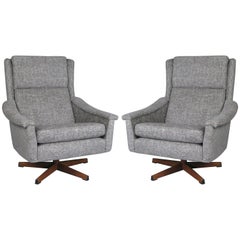 Pair of 1950s Danish High Back Swivel Lounge Chairs