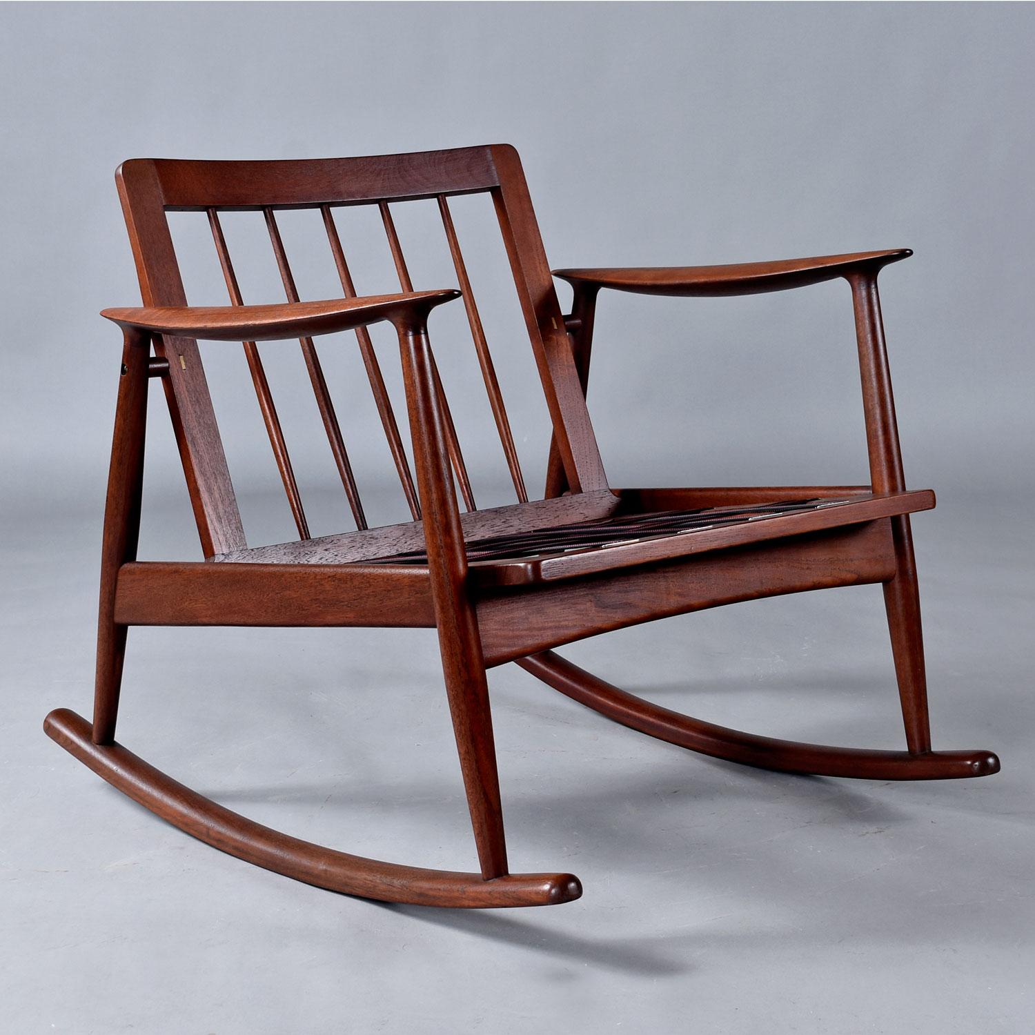 Pair of 1950's Danish Teak Rocking Chairs in Black Leather by Moreddi For Sale 3
