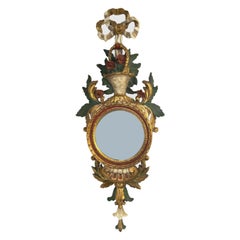 Pair of 1950s Decorative Italian Firenze Giltwood Convex Mirrored Wall Sconces