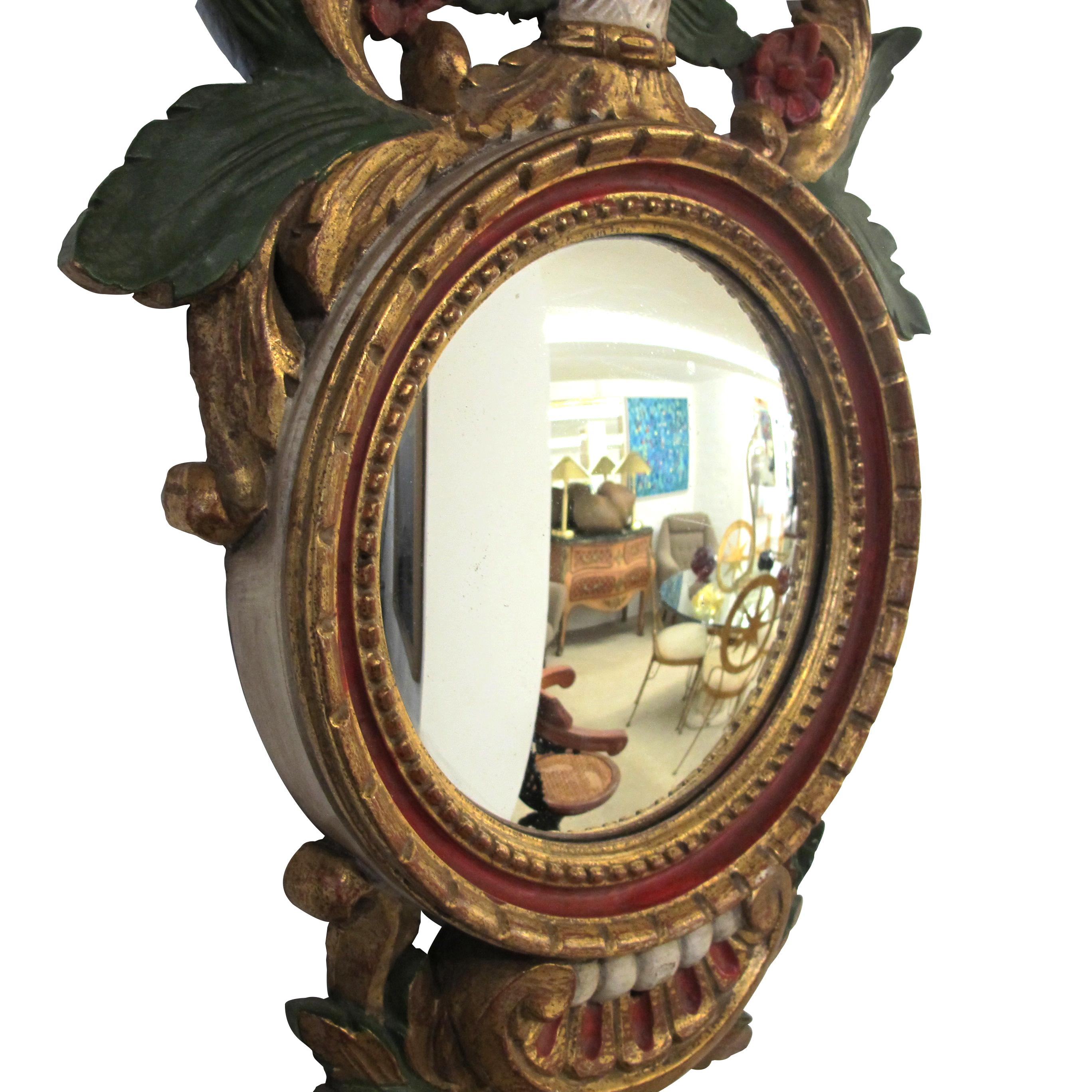 Mid-Century Modern Pair of 1950s Decorative Italian Firenze Giltwood Convex Mirrored Wall Sconces