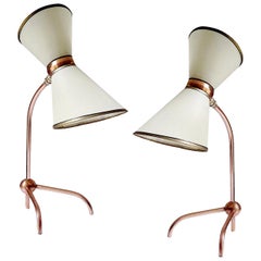 Pair of   French Mid Century  Tripod Table Lamps Lights, Stilnovo Style, 1950s,